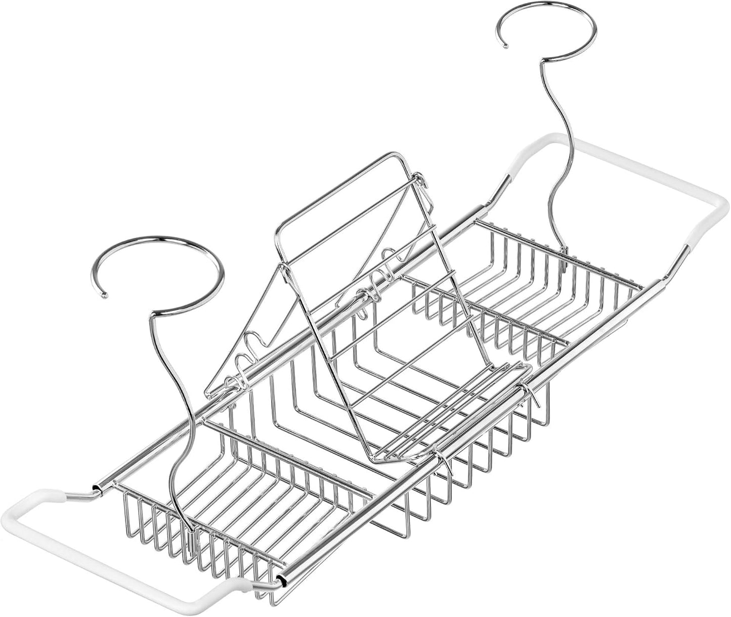 iPEGTOP Stainless Steel Bathtub Caddy Tray - Over Bath Tub Racks Shower Organizer with Extending Sides, Removable Wine Glass Book Holder
