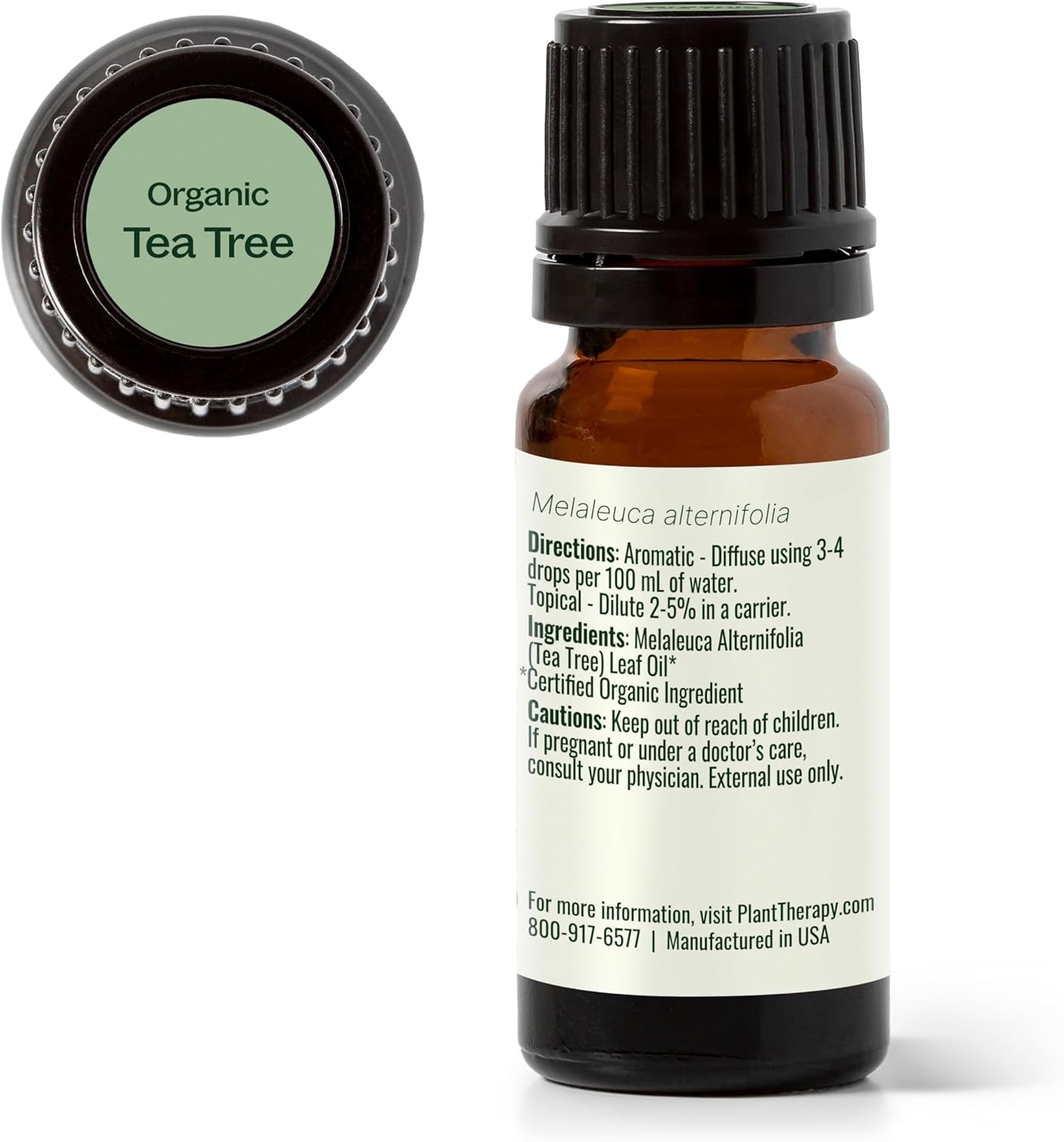 Plant Therapy Organic Tea Tree Oil (Melaleuca) 100% Pure, USDA Certified Organic, Undiluted, Natural Aromatherapy for Skin, Hair, and Toenails, Therapeutic Grade 10 mL (1/3 oz)