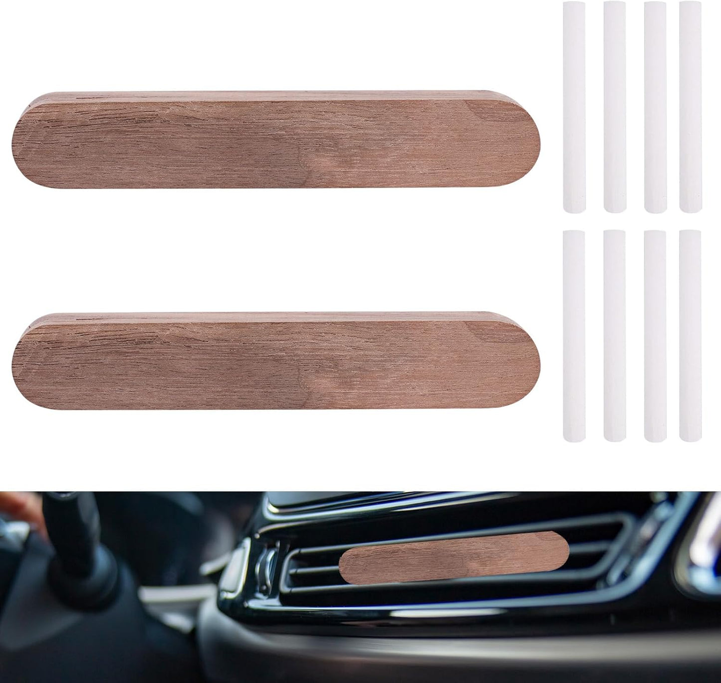 2pcs Wood Air Freshener Clips for Cars, Magnetic Car Air Vent Essential Oil Perfume Clip with 8 Unscented Absorbing Sticks Refillable Aroma Diffuser Base Holder for Auto Homes Offices Accessories