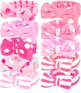 Casoty 10 Pcs Skincare Headbands, Spa Headband for Washing Face, Soft Coral Fleece Hair Bands for Makeup, Bow Headbands for Face Washing Shower Skin Care Yoga