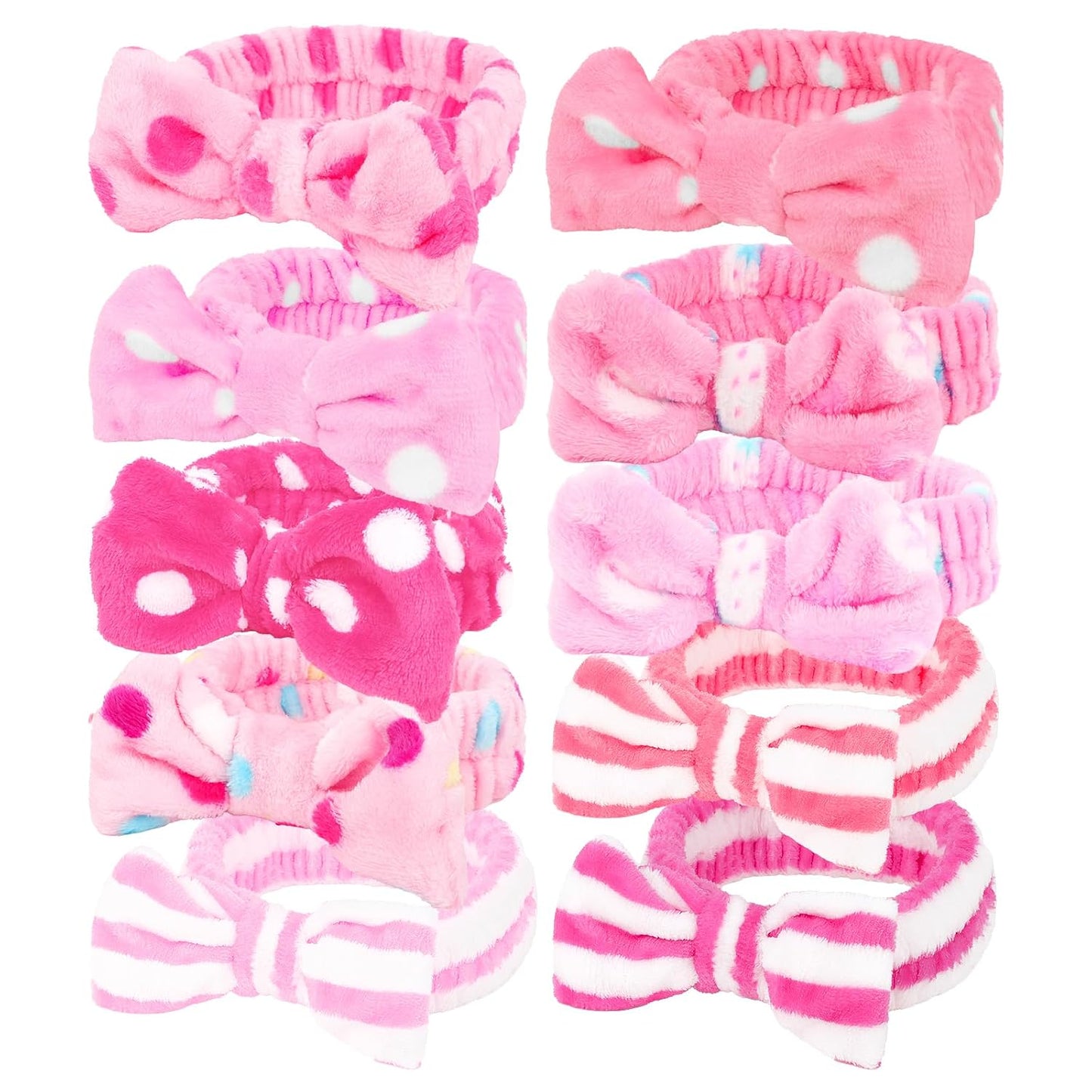 Casoty 10 Pcs Skincare Headbands, Spa Headband for Washing Face, Soft Coral Fleece Hair Bands for Makeup, Bow Headbands for Face Washing Shower Skin Care Yoga