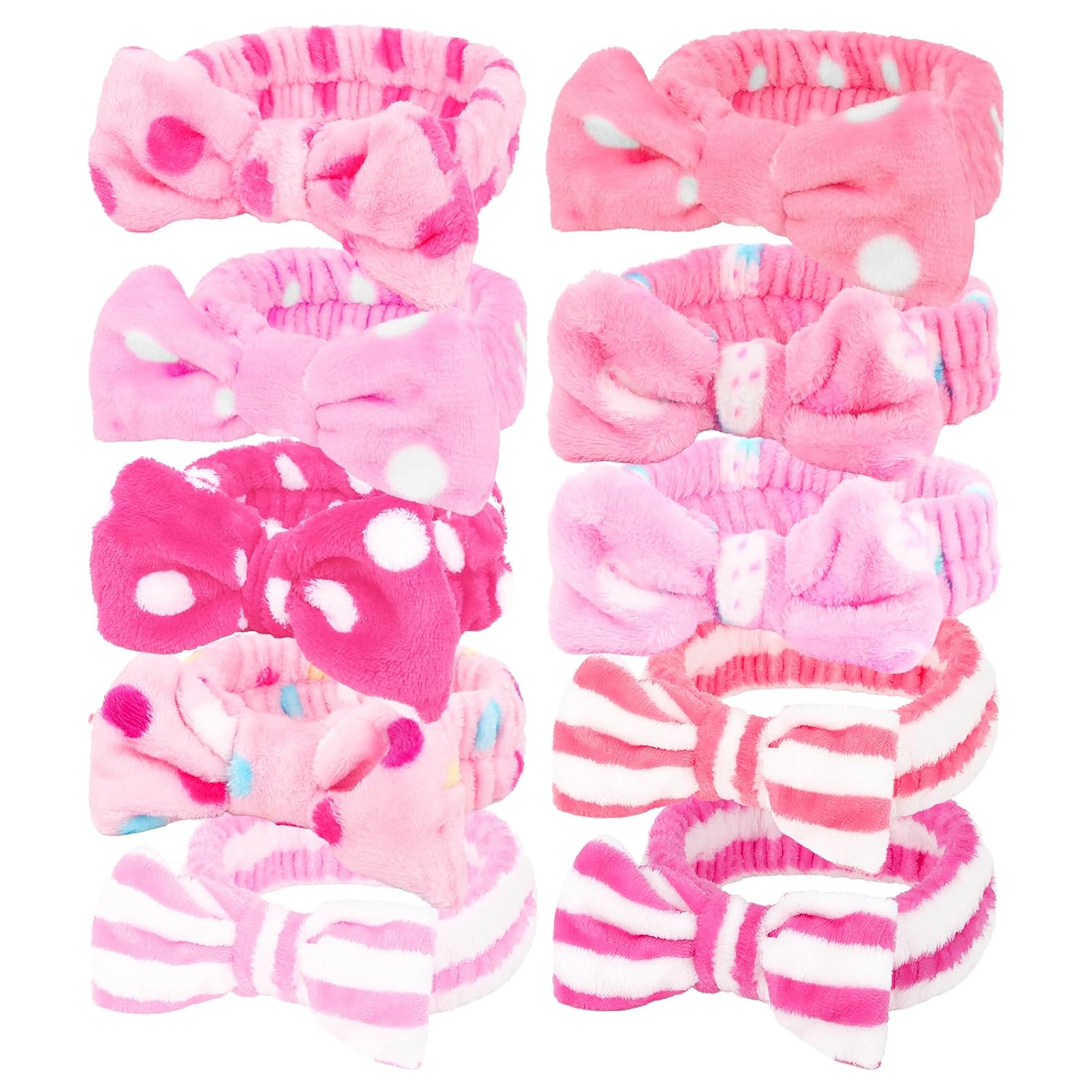 Casoty 10 Pcs Skincare Headbands, Spa Headband for Washing Face, Soft Coral Fleece Hair Bands for Makeup, Bow Headbands for Face Washing Shower Skin Care Yoga