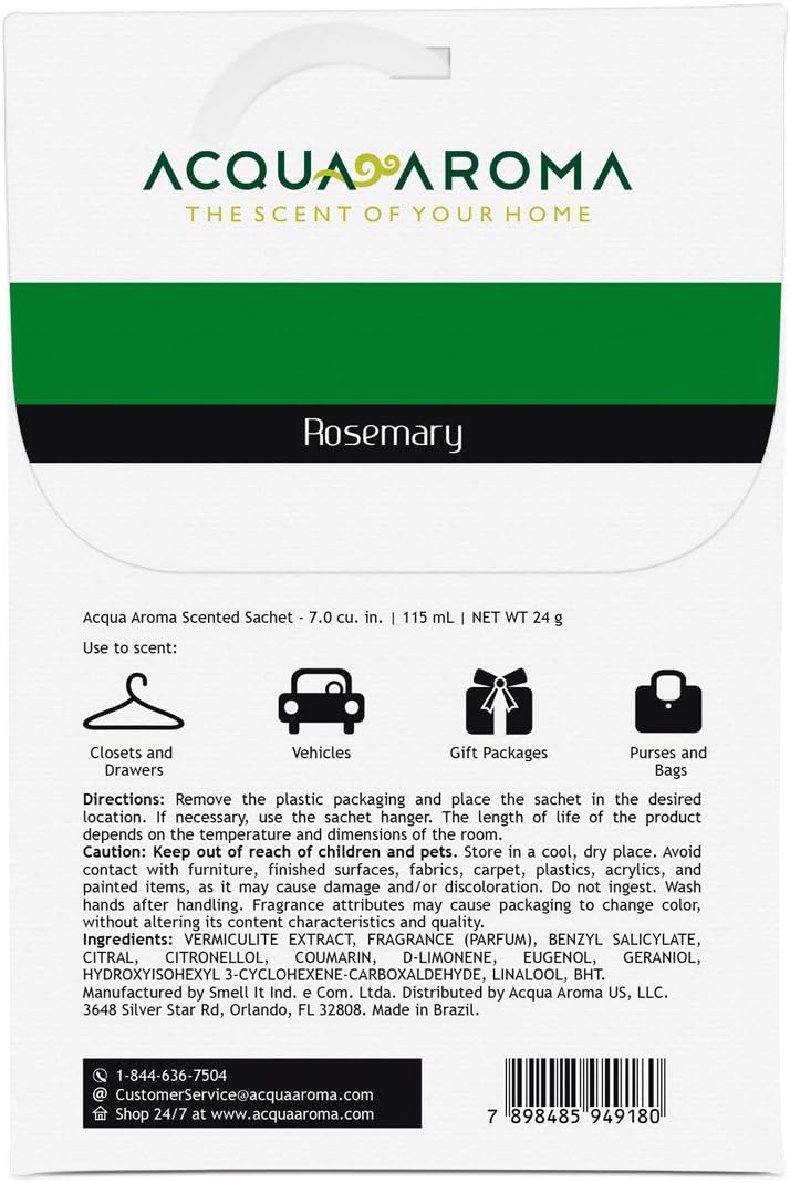 Acqua Aroma Rosemary Scented Sachet 7.0 cu. in. (115mL/24g) - Pack of 3 Sachets