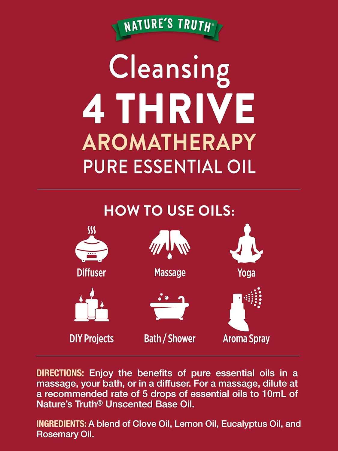 Nature's Truth 4 Thrive Essential Oil | 15 mL | with Eucalyptus, Rosemary, Lemon, and Clove Oils | for Aromatherapy | Pure Plant Based, Non-GMO & Gluten Free