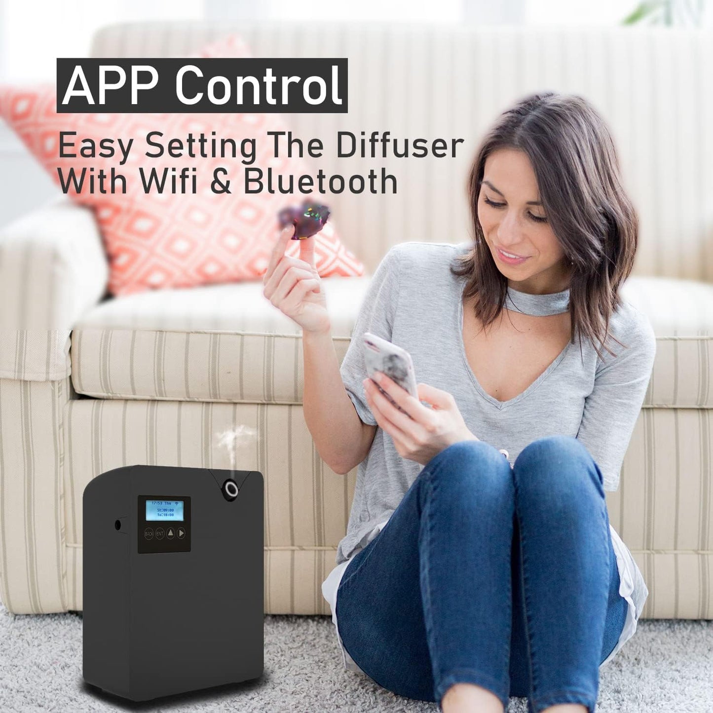 Smart Scent Essential Oil Diffuser, Professional Waterless Nebulizing Scent Air 300ml, HVAC Scent Diffuser for Home, Hall, Hotel, Office, Spa - Black