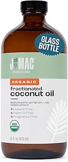 J MAC BOTANICALS Organic Fractionated Coconut Oil (16 Ounce Glass Bottle) Organic Carrier Oil and for DIluting Essential Oils, Moisturizer, Hair Care