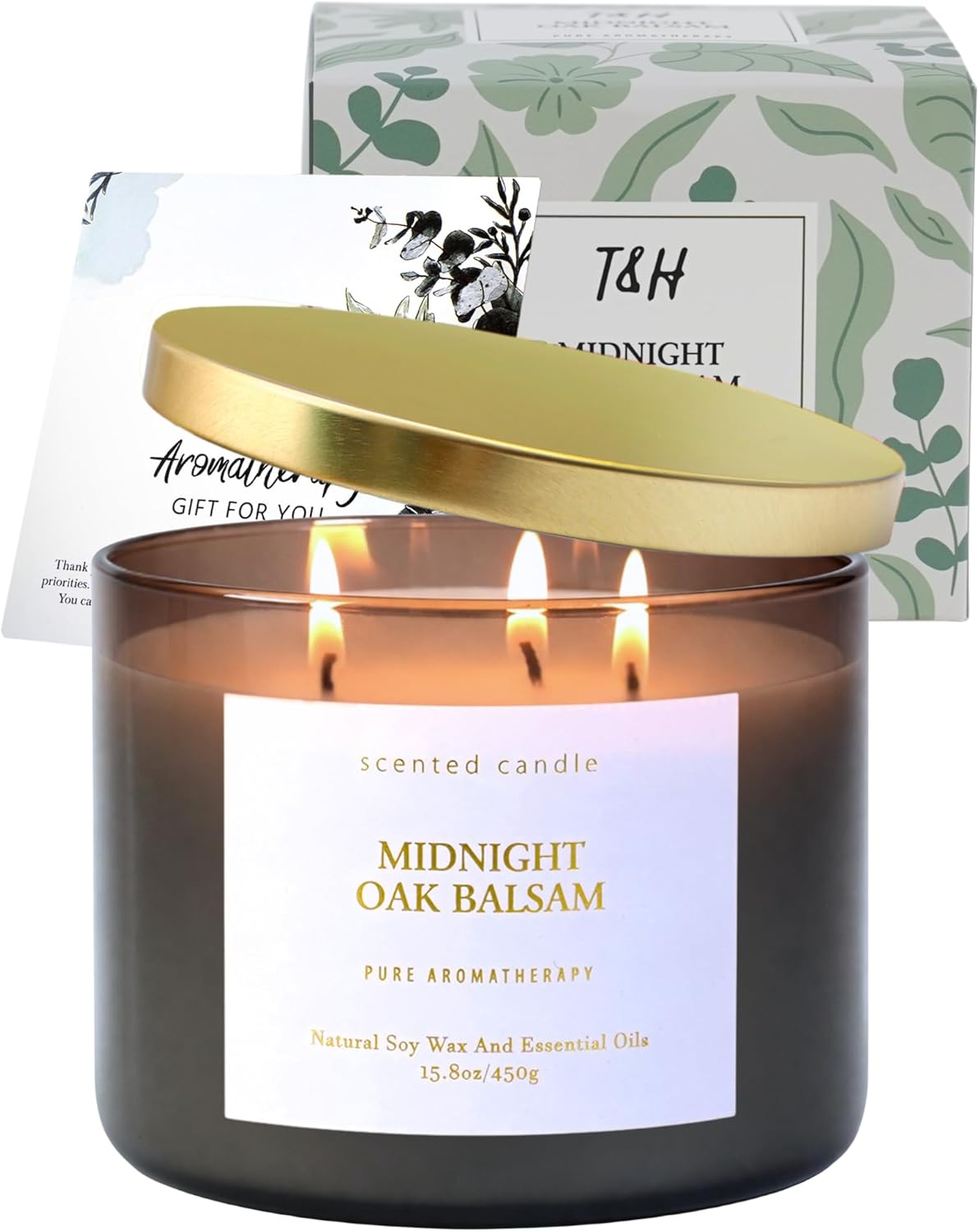 Midnight Oak Balsam 3-Wick Scented Candle | 15.8 oz Large Balsam Cedar Woodsy Soy Wax Candle for Home | Forest Calming Scented Candle | Clean Burning, Long Lasting | Candle Gift for Men & Women