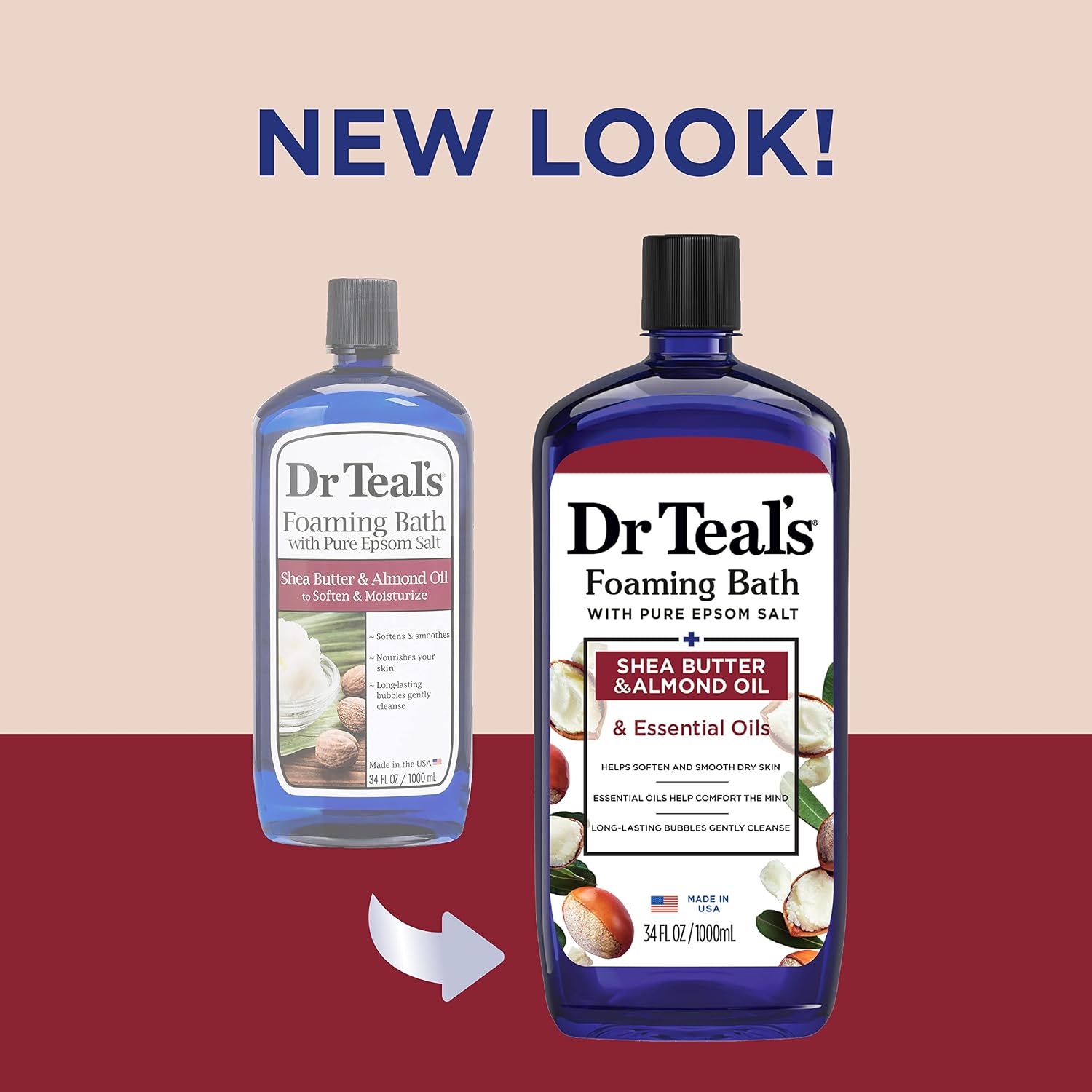 Dr Teal's Foaming Bath with Epsom Salt, Shea Butter & Almond, 34 fl oz (Pack of 4) + Dr Teal's Epsom Salt Soaking Solution, Milk and Honey, 48 Oz