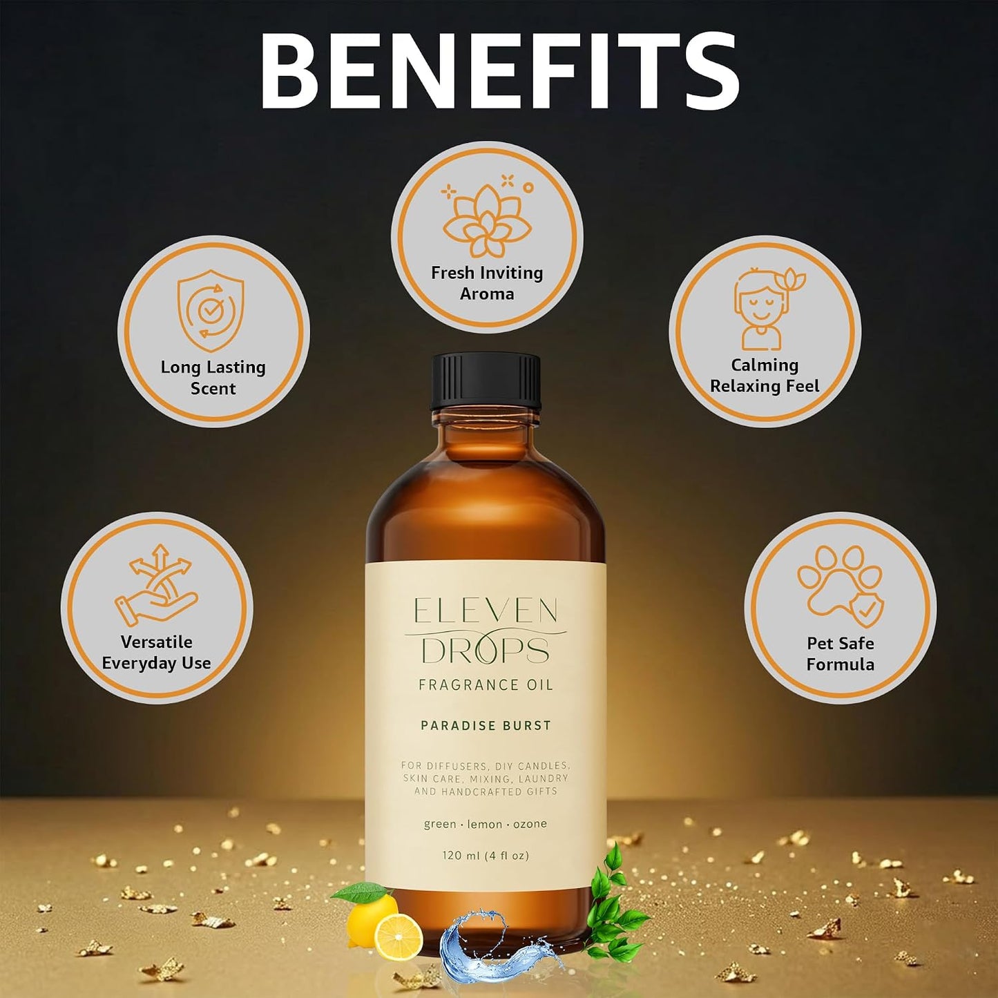 Paradise Burst Fragrance Oil | Green, Lemon & Ozone Notes | Long Lasting Scent Reed Diffuser Oil for Home, Office, Hotel, Spa, Car & Linen Spray | Pet Friendly IFRA Compliant, 4 oz