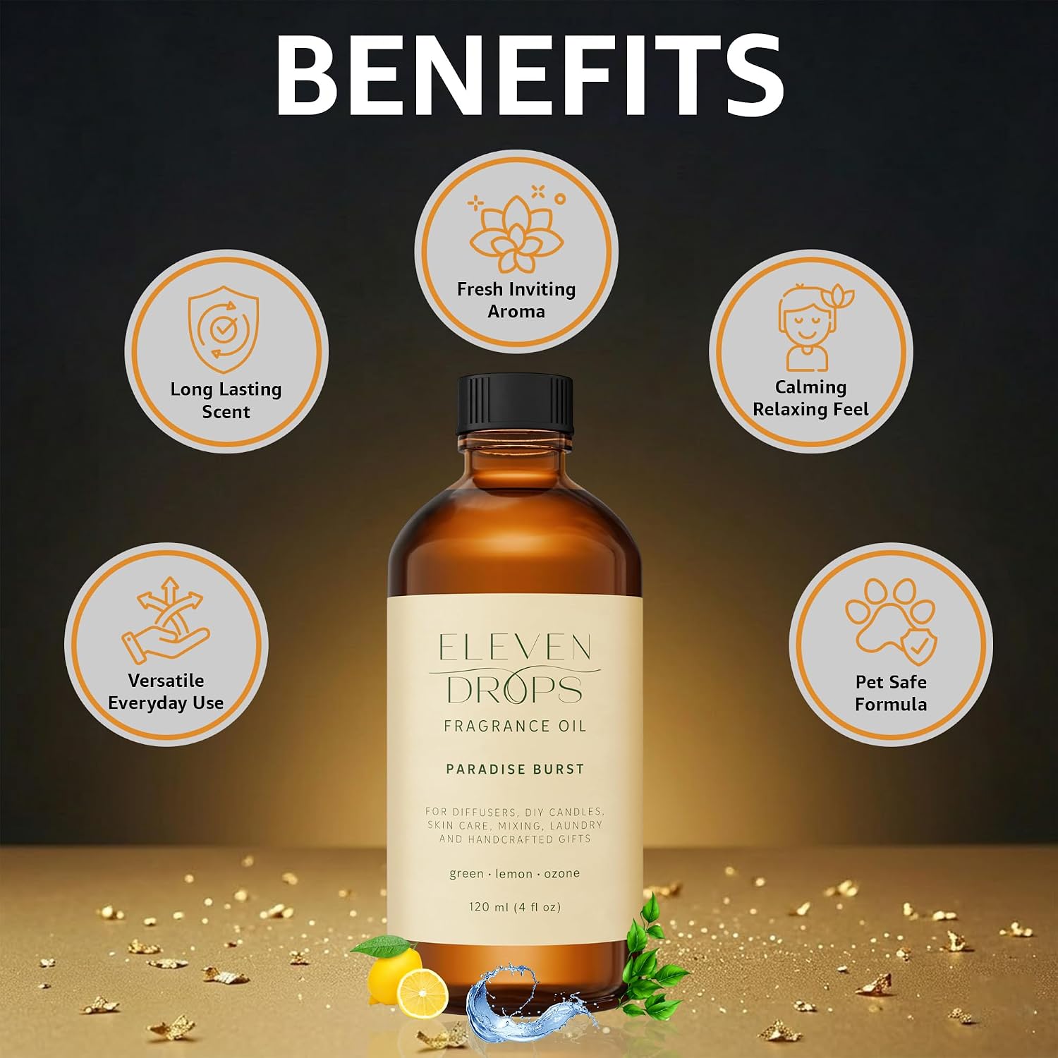 Paradise Burst Fragrance Oil | Green, Lemon & Ozone Notes | Long Lasting Scent Reed Diffuser Oil for Home, Office, Hotel, Spa, Car & Linen Spray | Pet Friendly IFRA Compliant, 4 oz