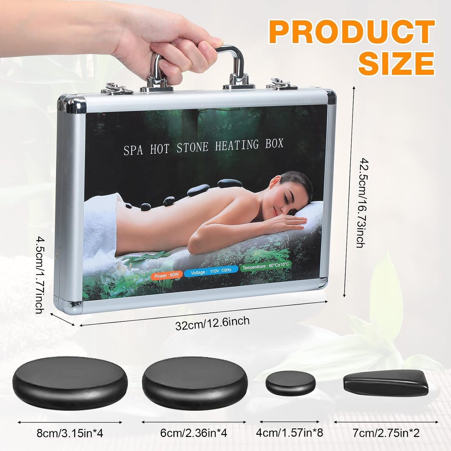 Yunsailing 18 Pcs Hot Stones Massage Set with Electric Heater Box 110v Basalt Massage Rock Kit for Professional Home Spa Warming Relaxing Relief, Constant 50°c (122°f)(Temperature Constant)