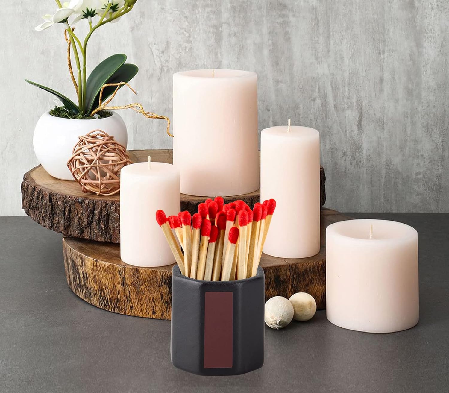 2 Pack Match Holder With Striker - Anise Match Cloche - Black and White Matches for Candles & Bathroom