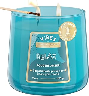 Candle-Lite Vibes Fougere Amber Mood-Enhancing Scented Candles, 15 oz Jar, Aromatherapy, Proudly Poured in The USA, 2-Wick, 86 Hours Burn Time, Perfect Relaxation Gift