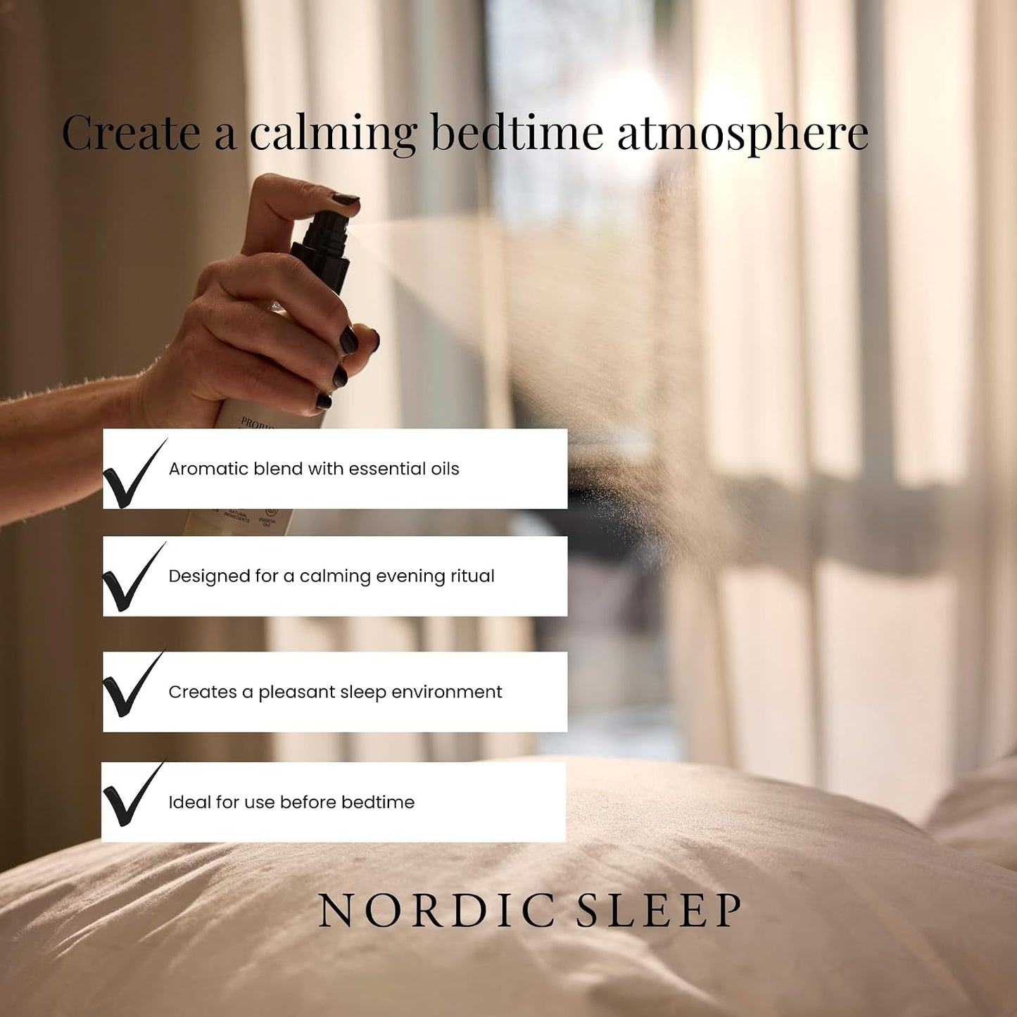 Nordic Sleep Sleep by Fossflakes, Mist 190 ml – Calming Pillow & Room Spray with Lavender, Ylang-Ylang & Bergamot, Probiotic Odor Neutralizer, Go to Bed Aid Mist for Bedroom