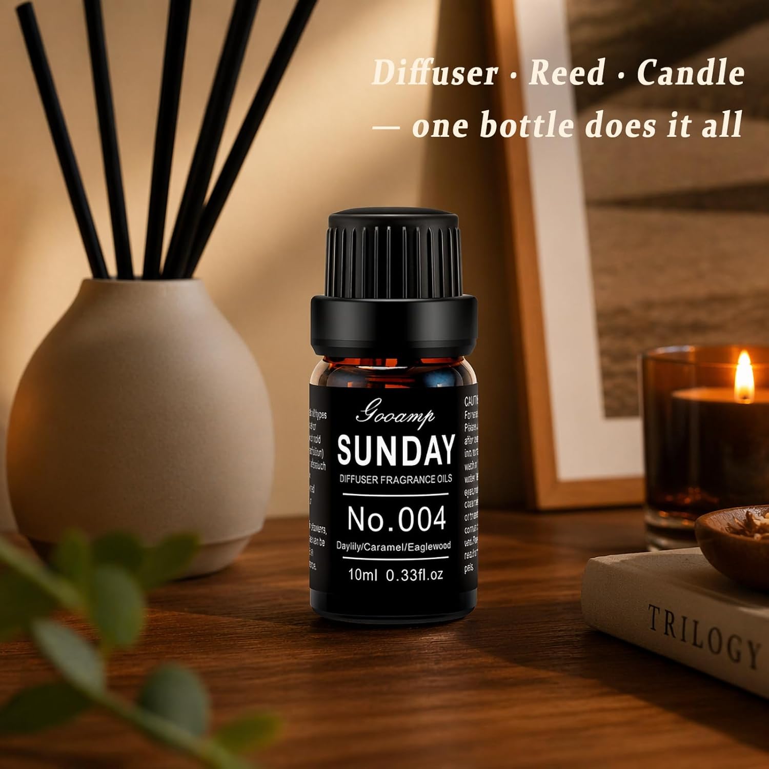 Gooamp SUNDAY-004 Essential Oil Blend for Diffuser - Essential Oils for Ultrasonic and Waterless Diffusers and DIY Crafts with Daylily/Caramel/Eaglewood - 10mL 0.33fl.oz