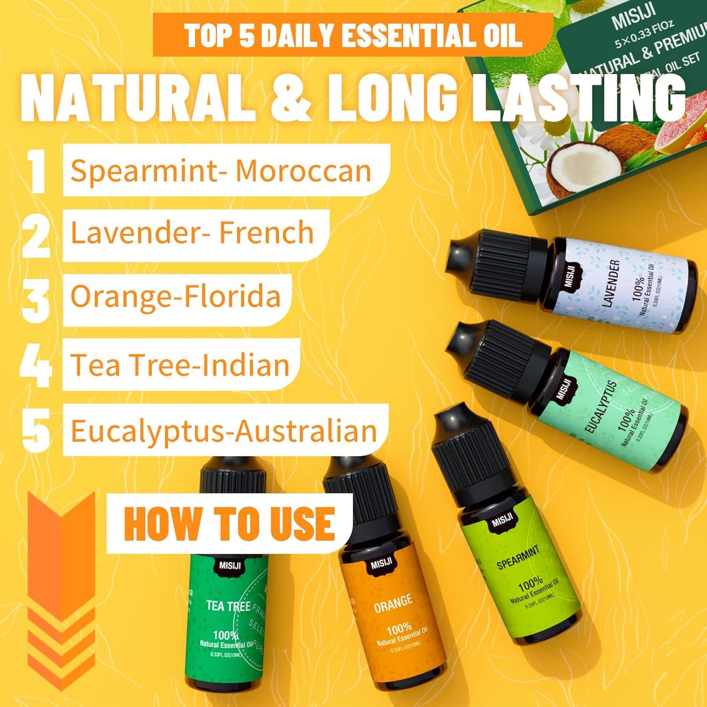 Essential Oil Set for Diffuser for Home,Lavender,Spearmint,Tea Tree,Eucalyptus,Orange