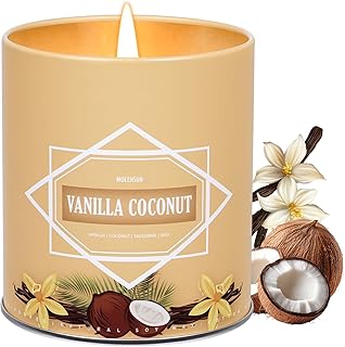 Vanilla Coconut Candle, Candles for Home Scented, 9 oz Soy Wax Candle Gift for Women Men, Aromatherapy Tin Jar Candle