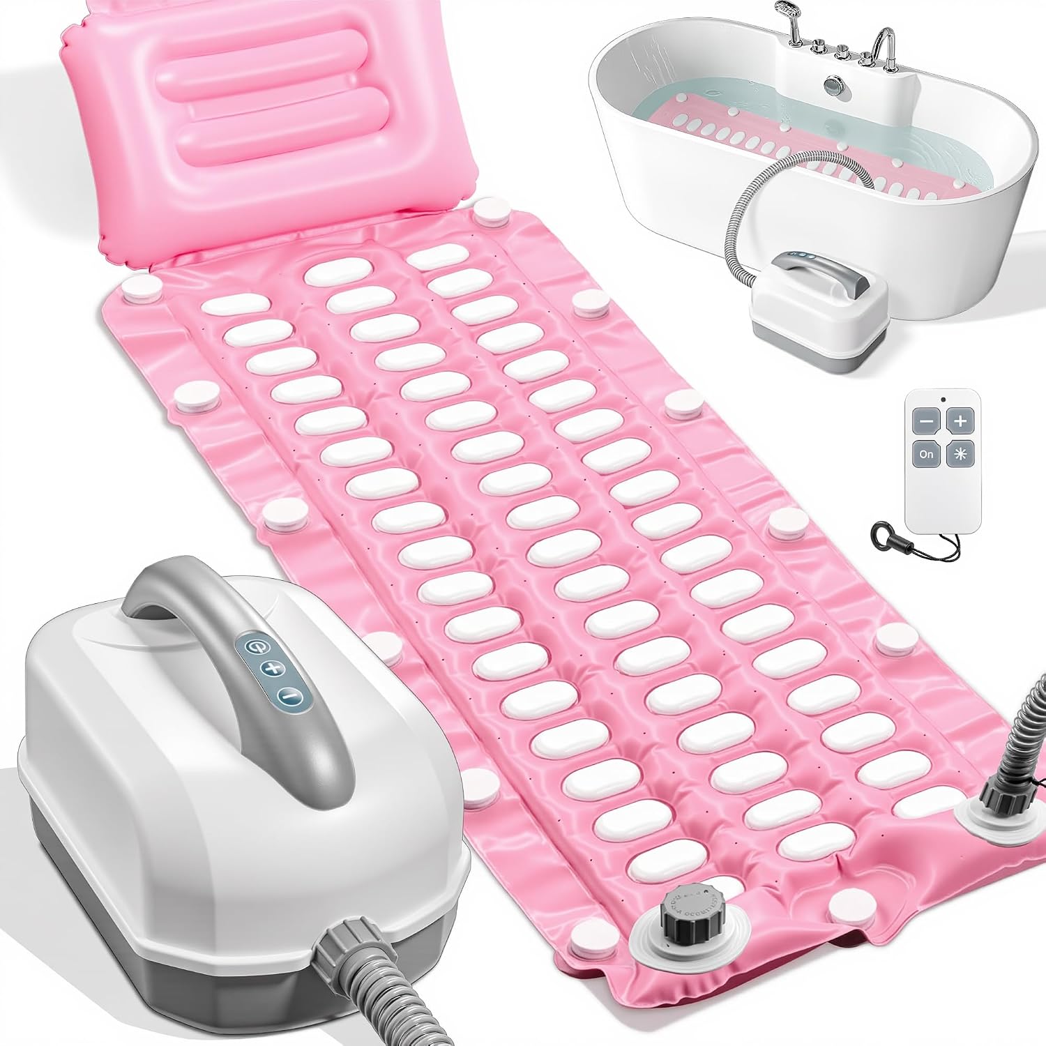 Upgraded Bathtub Spa Mat, Portable Spa Bubble Bath Massager with 6 Adjustable Settings, Upgraded Non-Slip Design and Remote Control, Hot Tub Jet Mat for Bathtub at Home, Full-Body Support