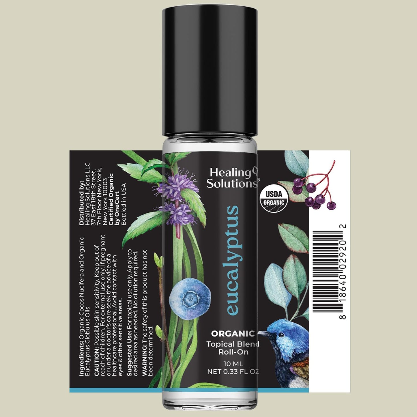 Healing Solutions (2 Pack) USDA Certified Organic Eucalyptus Essential Oil Roll-On Set - Rub on Chest and Breathe, for Skin