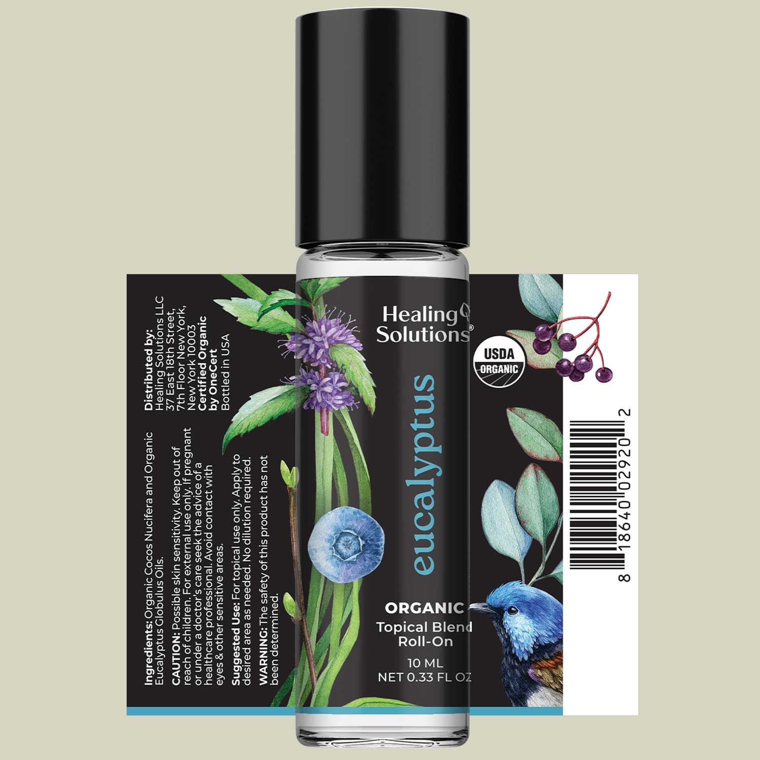 Healing Solutions (2 Pack) USDA Certified Organic Eucalyptus Essential Oil Roll-On Set - Rub on Chest and Breathe, for Skin
