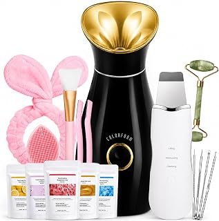 Colorfarm Facial Steamer Nano Ionic: Face Steamer Home Spa Kit Deep Cleaning Unclogs Pores Sinuses Inhaler with 8 Skin Care Tools - Relaxing Self Care Skincare Beauty Gifts for Women (Black Gold)