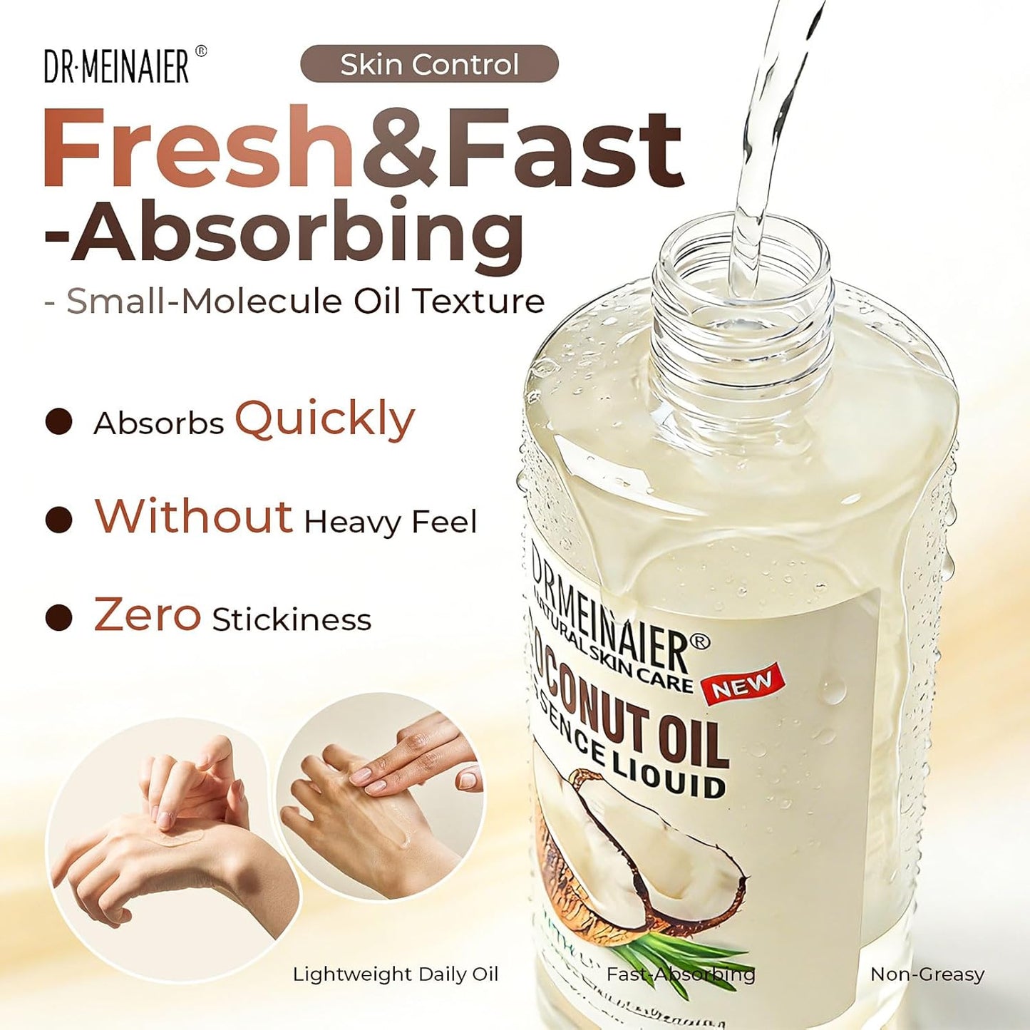 Coconut Organic Fractionated Lightweight Skin Hair Oil Fast-Absorbing Non-Greasy Vitamin E 300ml