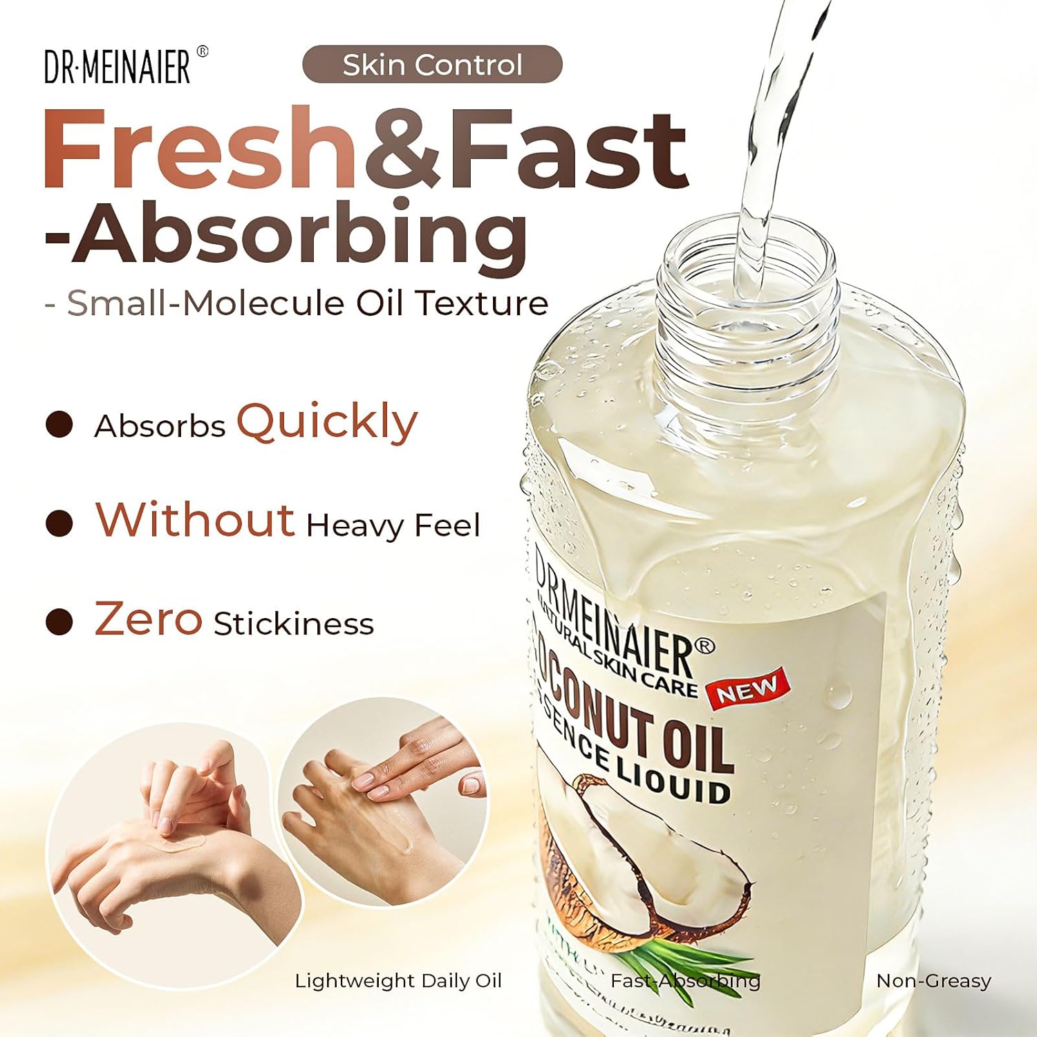 Coconut Organic Fractionated Lightweight Skin Hair Oil Fast-Absorbing Non-Greasy Vitamin E 300ml