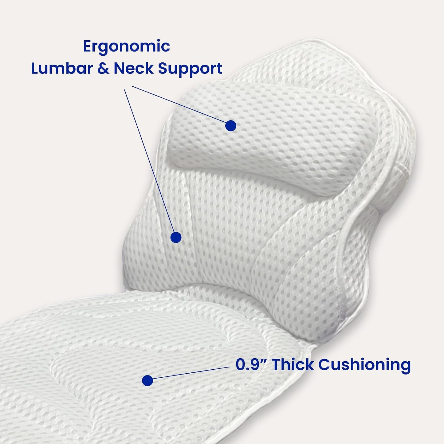 Bath Pillows for Tub Full Body, Large Mesh tub Pillow for Bathtub for Head, Neck and Back Support with Laundry Bag and Hanger for Quick Drying White