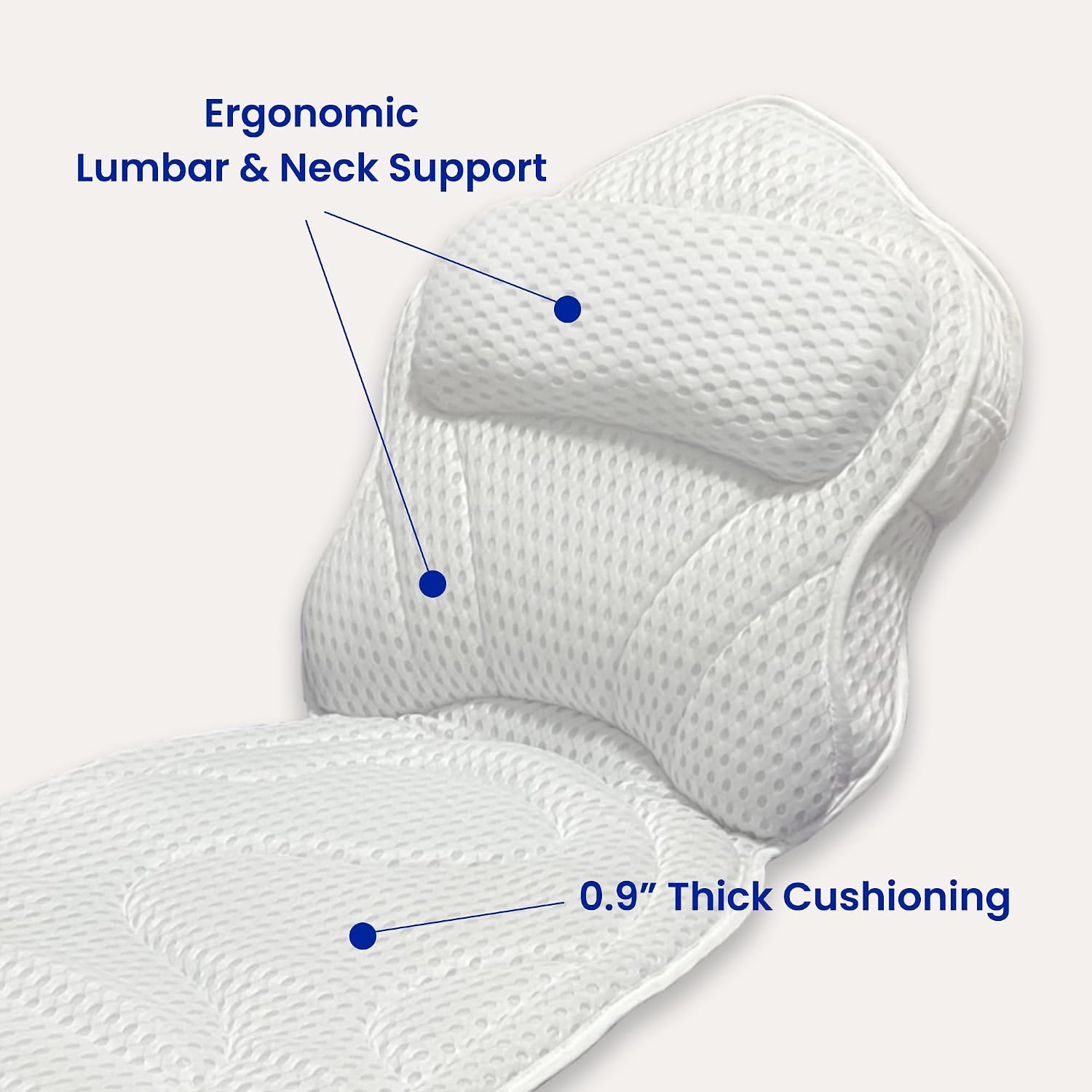 Bath Pillows for Tub Full Body, Large Mesh tub Pillow for Bathtub for Head, Neck and Back Support with Laundry Bag and Hanger for Quick Drying White