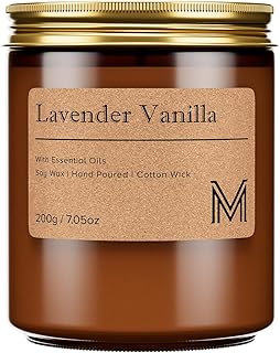 M&SENSE Lavender Vanilla Scented Small Candle, 7.5Oz Aromatherapy Candle for Home Fragrance, Soy Wax Candles Gift for Birthday, Housewarming, Amber Jar Candle for Stress Relief, Meditation, Yoga