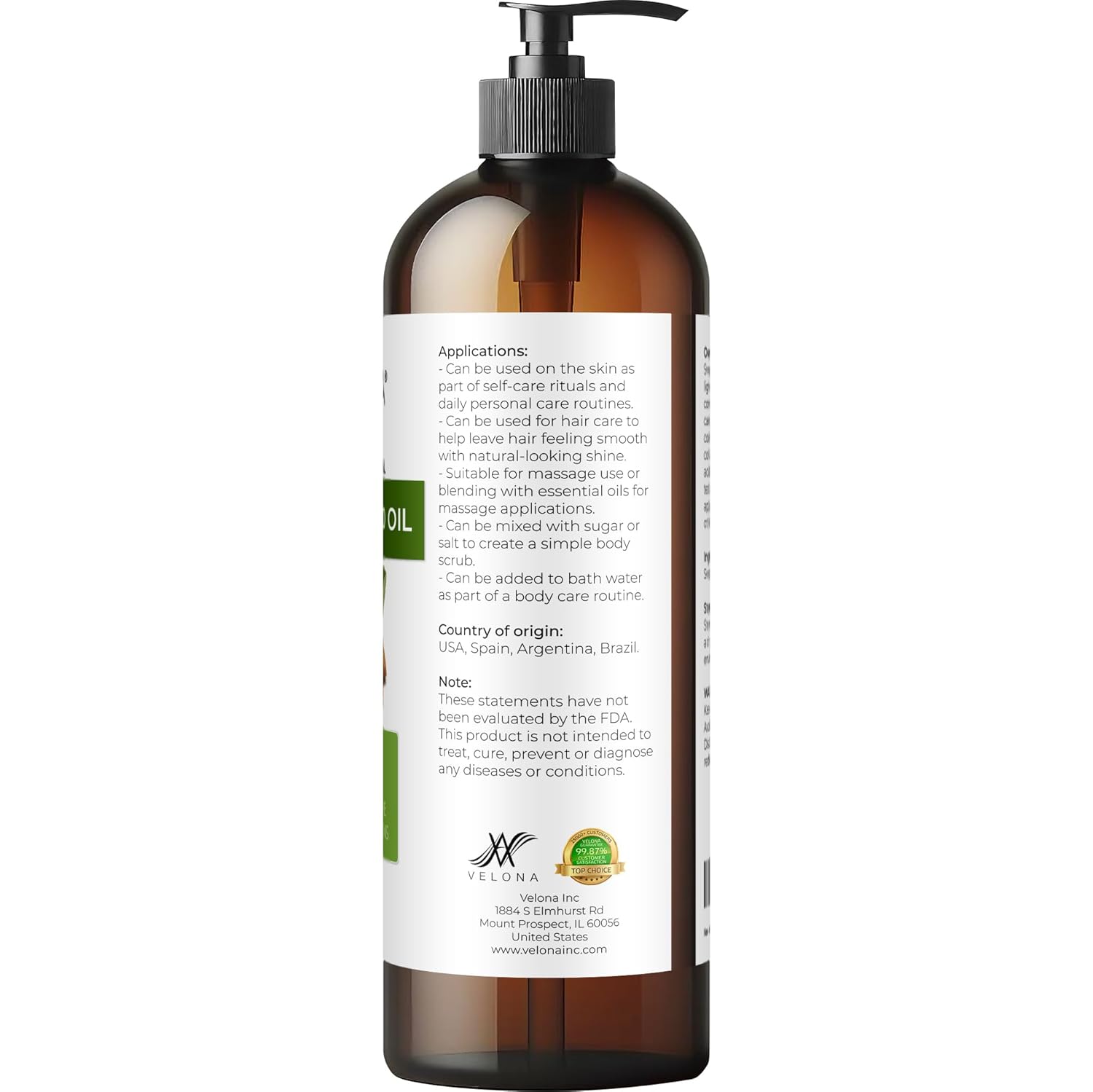 velona Sweet Almond Oil - 16 Fl Oz | 100% Pure and Natural Carrier Oil |Cold Pressed | Skin, Hair, Body & Face Moisturizing | Use Today - Enjoy Results…