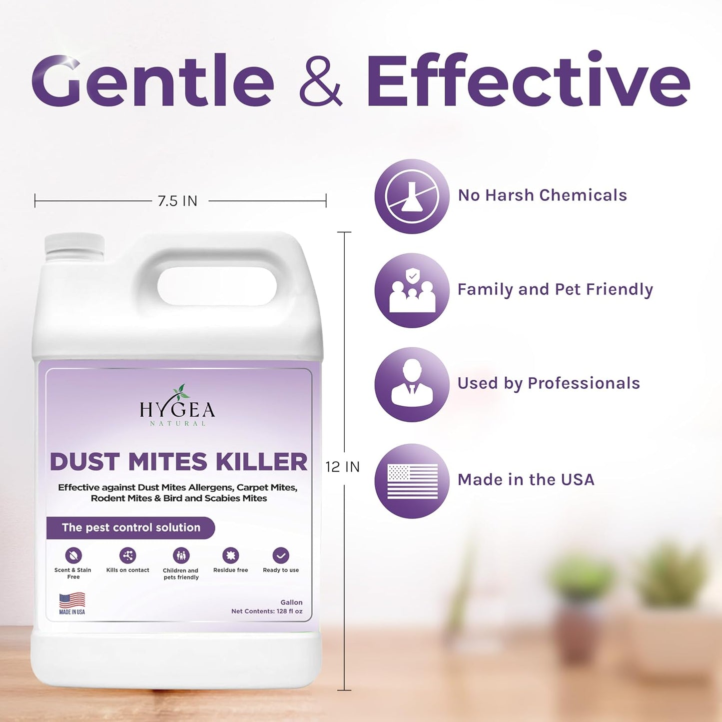 Hygea Natural Dust Mite Killer Spray - Eliminates Dust, Carpet, Rodent, Bird, Mites - Safe for Home, Children, Pets, Bedding & Furniture, 128 oz, Unscented