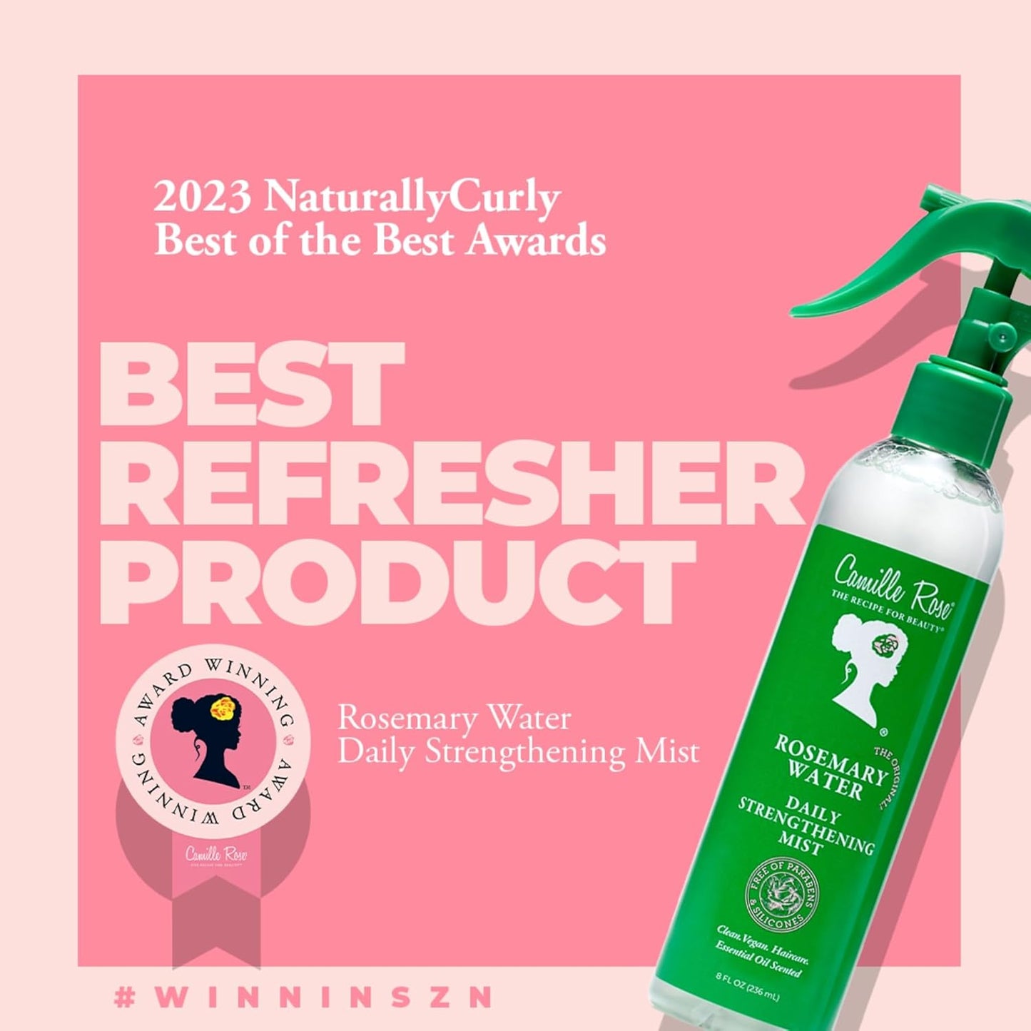 Camille Rose Rosemary Water, Daily Hair Strengthening Mist – Hydrating Refresher Spray with Rosemary Oil, Peppermint & Aloe Vera, 8 Oz Ea
