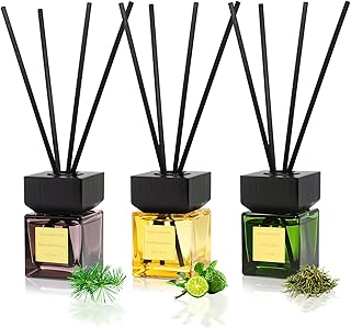 Reed Diffuser Set of 3, White Birch Cedar & Oud Bergamot & Green Tea Tree Essential Oil, 15 Diffuser Sticks, Hotel Collection Bathroom Air Fresheners, 50ml Home Fragrance for Christmas Decor