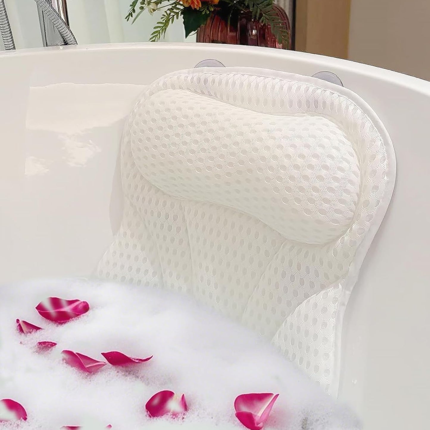 Bath Pillow Bathtub Pillow, Thick Padded Ergonomic Bathtub Headrest for Tub Neck and Back Support with Soft 4D Mesh Fabric and Six Non-Slip Suction Cups, Bath Pillows for Bath Accessories
