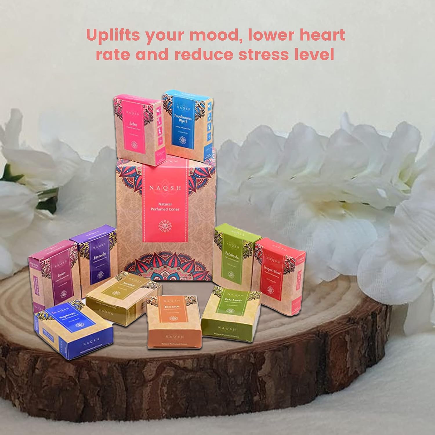 NAQSH Hand Rolled Incense Cones Scented Long Lasting Aroma for Positivity & Pure Air Meditation, Yoga, Aromatherapy, Relaxing & Refreshing (12, Natural Perfumed Cones)