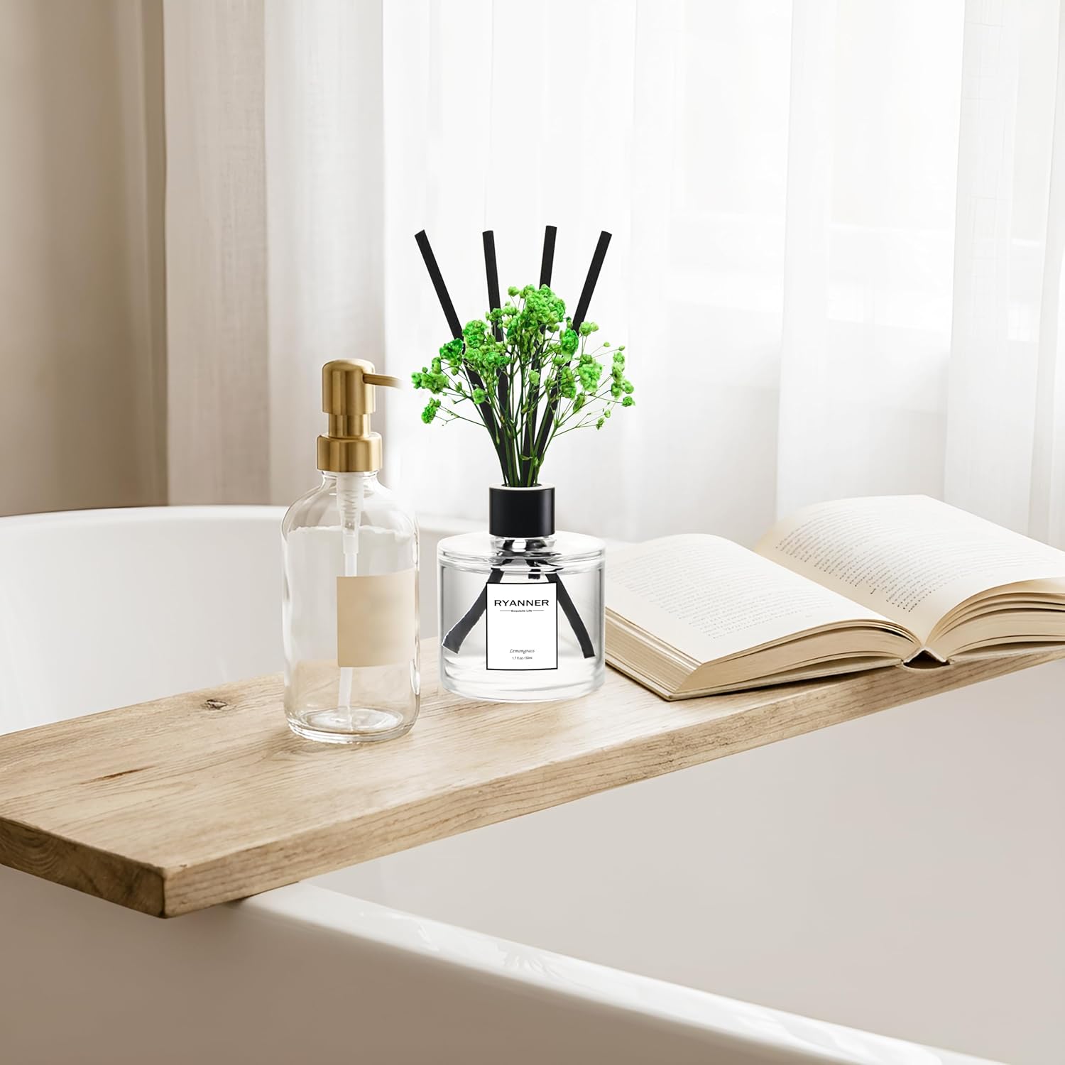 Reed Diffuser Set of 3 Pack,Lavender Eucalyptus/White Jasmine/Lemongrass Scented Oil Diffuser with 24 Sticks(1.7 fl oz Each Pack),Air Freshener for Bedroom Bathroom Office | Shelf Decor
