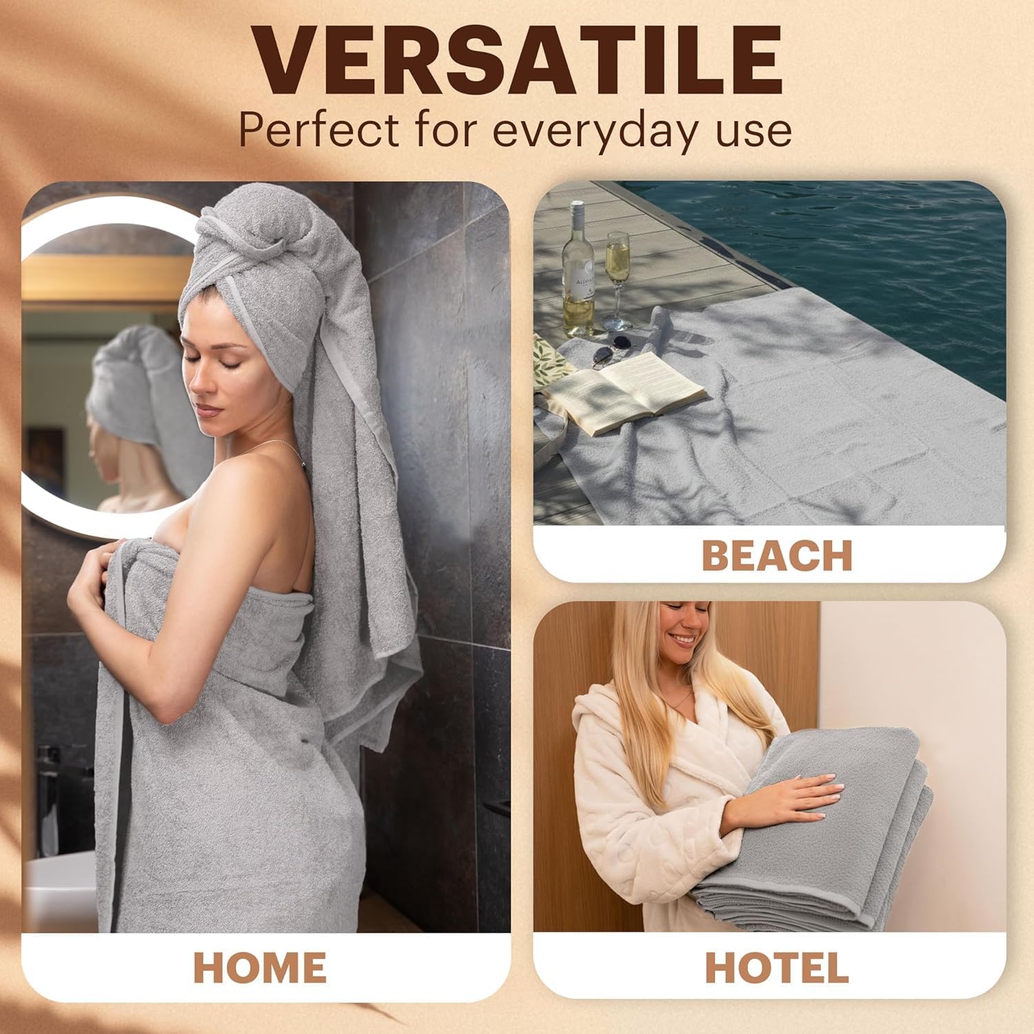 GreenMark 4-Piece Large Towel Set - 100% Cotton, Soft, Absorbent and Durable Bath Towels for Home, Spa, Gym - 27 x 54 in, Anthracite Grey