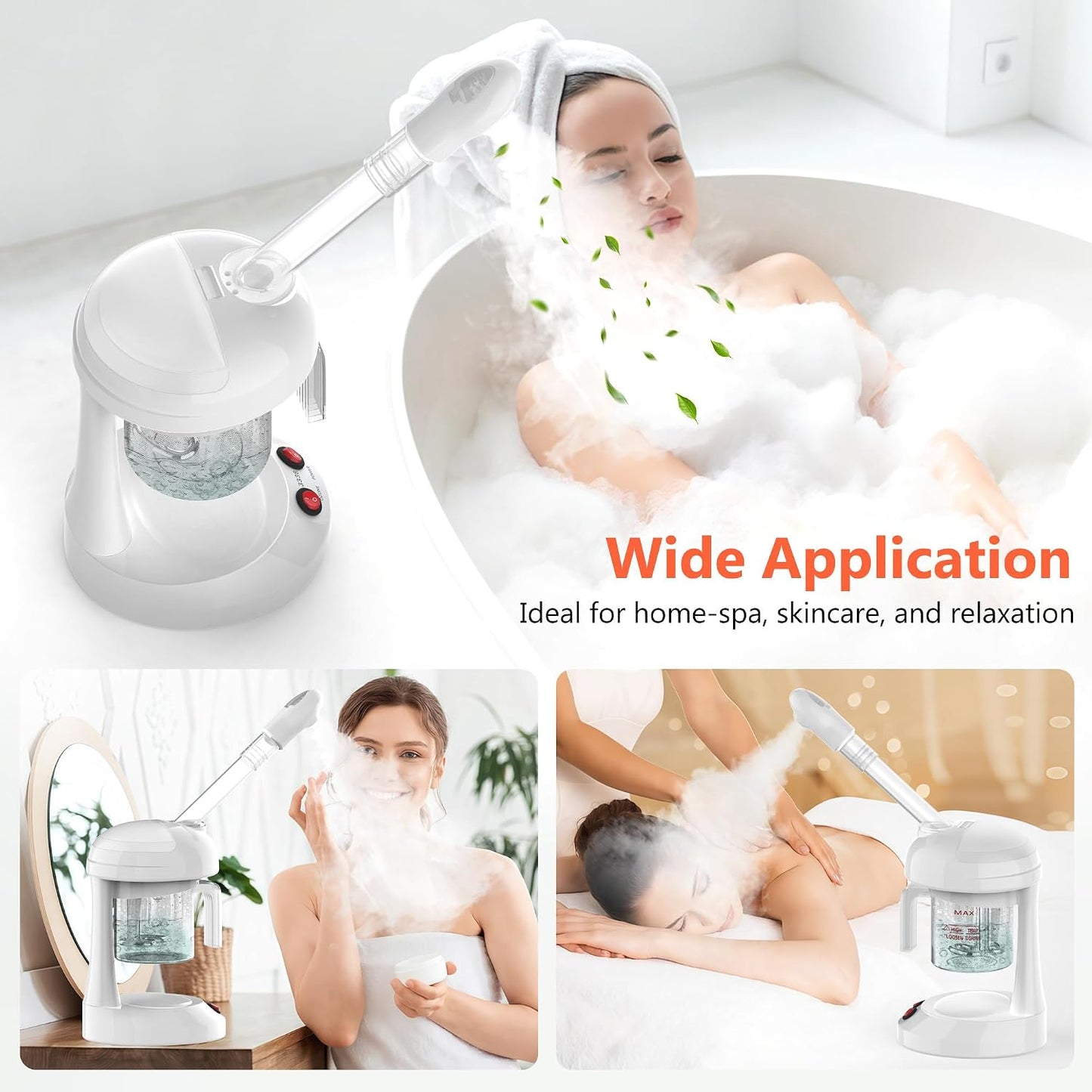 Facial Steamer - TASALON Ozone Face Steamer for Facial, Portable Facial Steamer with Removable Water Tank, Nano Ionic Facial Steamer for Home Salon Spa or Personal Care, White