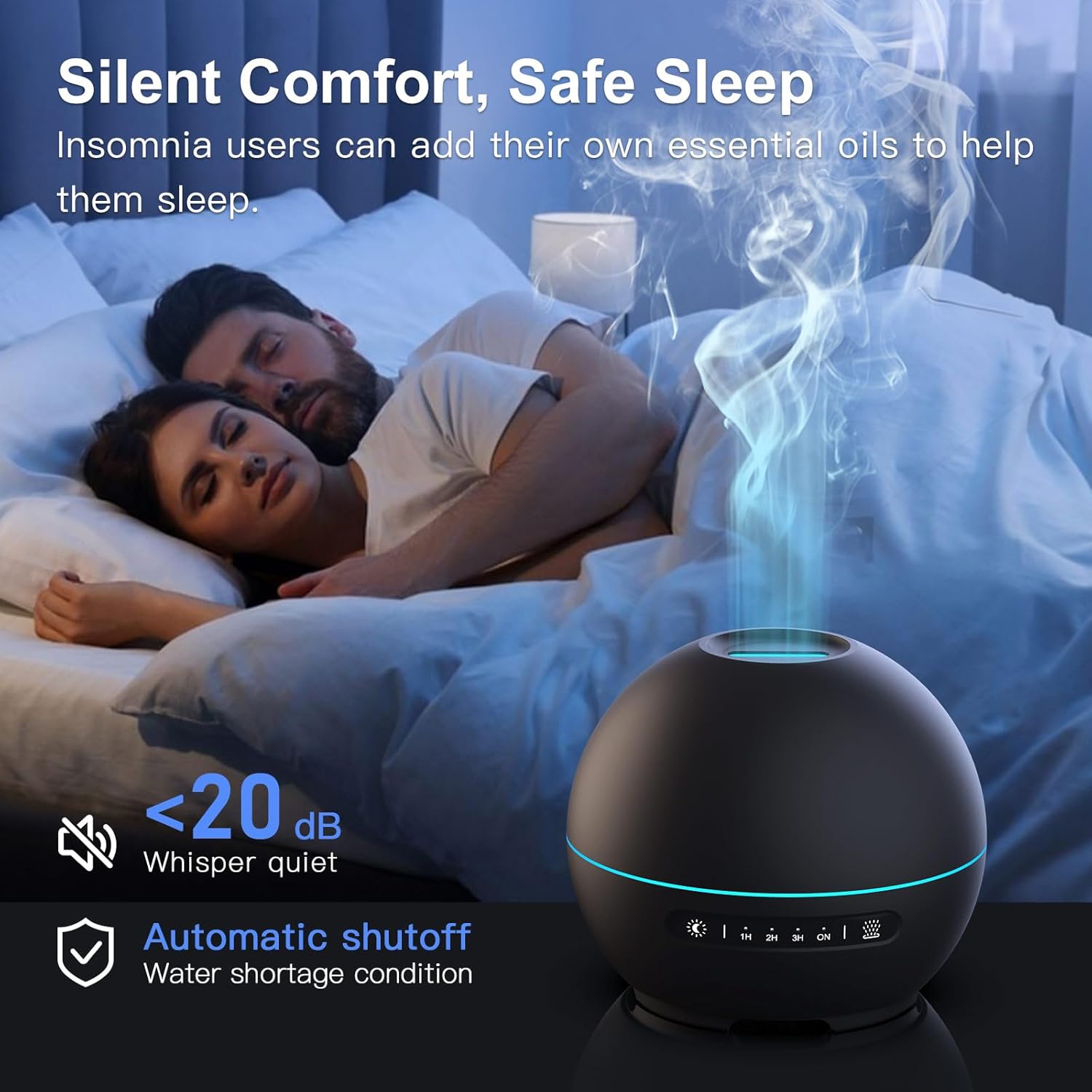 THIMONES 2 Pack Essential Oil Diffuser for Home - 200ml Ultrasonic Aromatherapy Diffuser with 4 Timers & 7 Colors Night Lights, 20dB Quiet Working for 10 Hours (Black+Black)