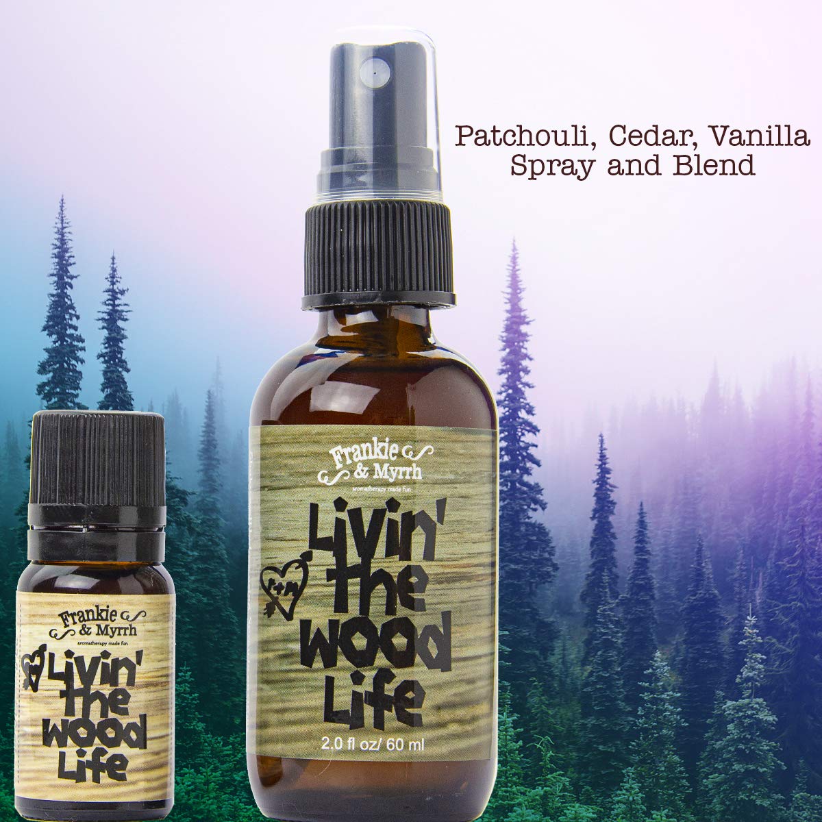 Frankie & Myrrh Livin' The Wood Life Aromatherapy Spray - Patchouli, Vanilla, Sandalwood, Cedar. Relaxation and Meditation Essential Oil Freshwater Mist. 100% Pure Oils.