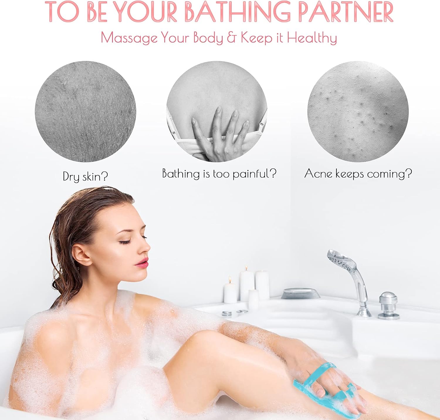 2 Pack Soft Silicone Shower Brush, Body & Face & Short Hair Wash, Bath Exfoliating Skin Massage Scrubber, Dry Skin Brushing Glove Loofah, Fit for Sensitive and All Kinds of Skin (Blue+Gray)