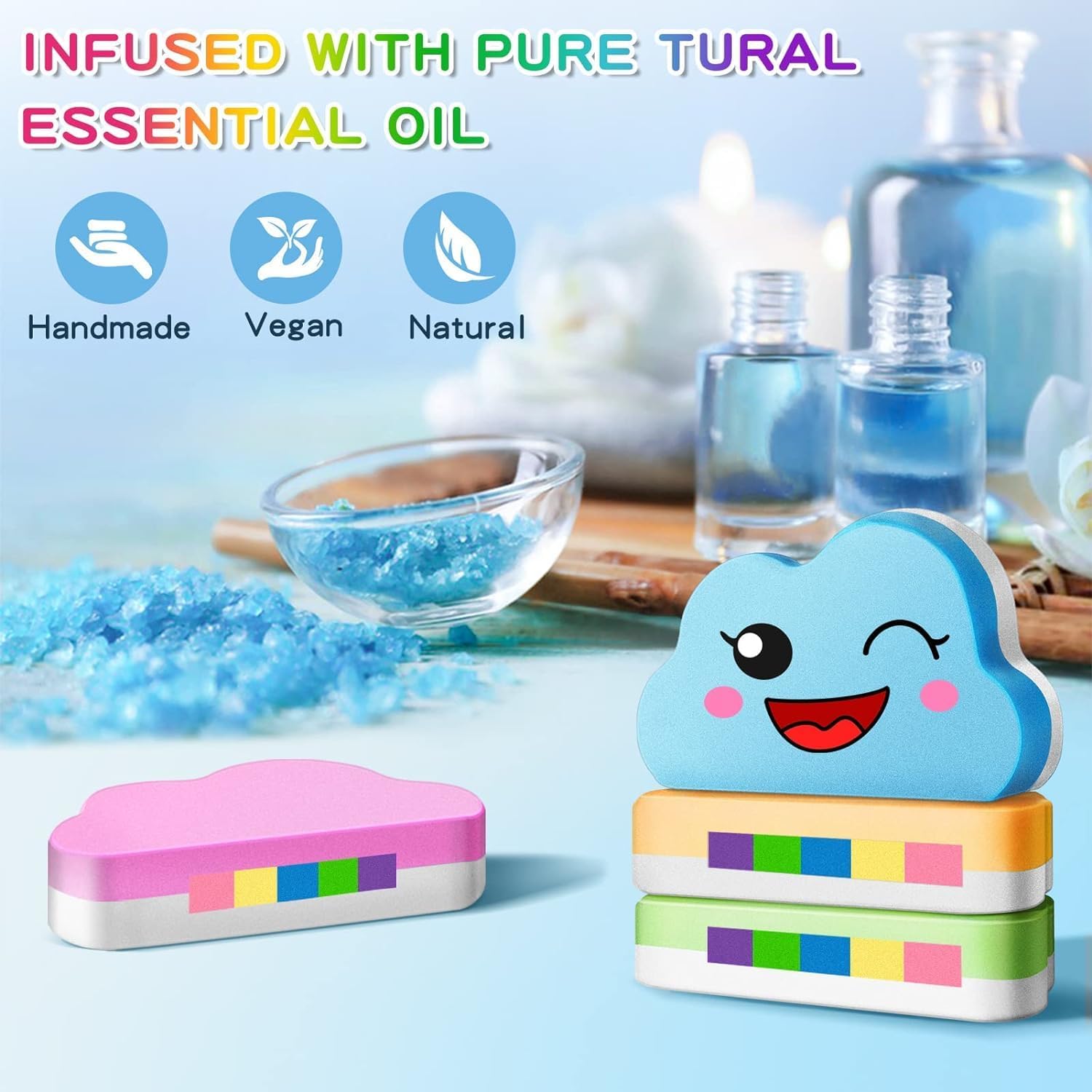 Rainbow Bath Bombs for Kids, Handmade 4 Pcs Kids Bath Bombs Gift Set for Girls Teens Toddler Rainbow Bubble Fizzy