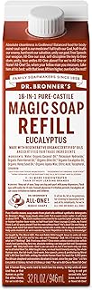 Dr. Bronner's Magic Soap-Pure-Castile Liquid Refill (Eucalyptus, 32 ounce, 1-Pack) - Regenerative Organic Certified Oils, For Body, Hair, Laundry, Pets & Dishes, Concentrated, Vegan, Non-GMO