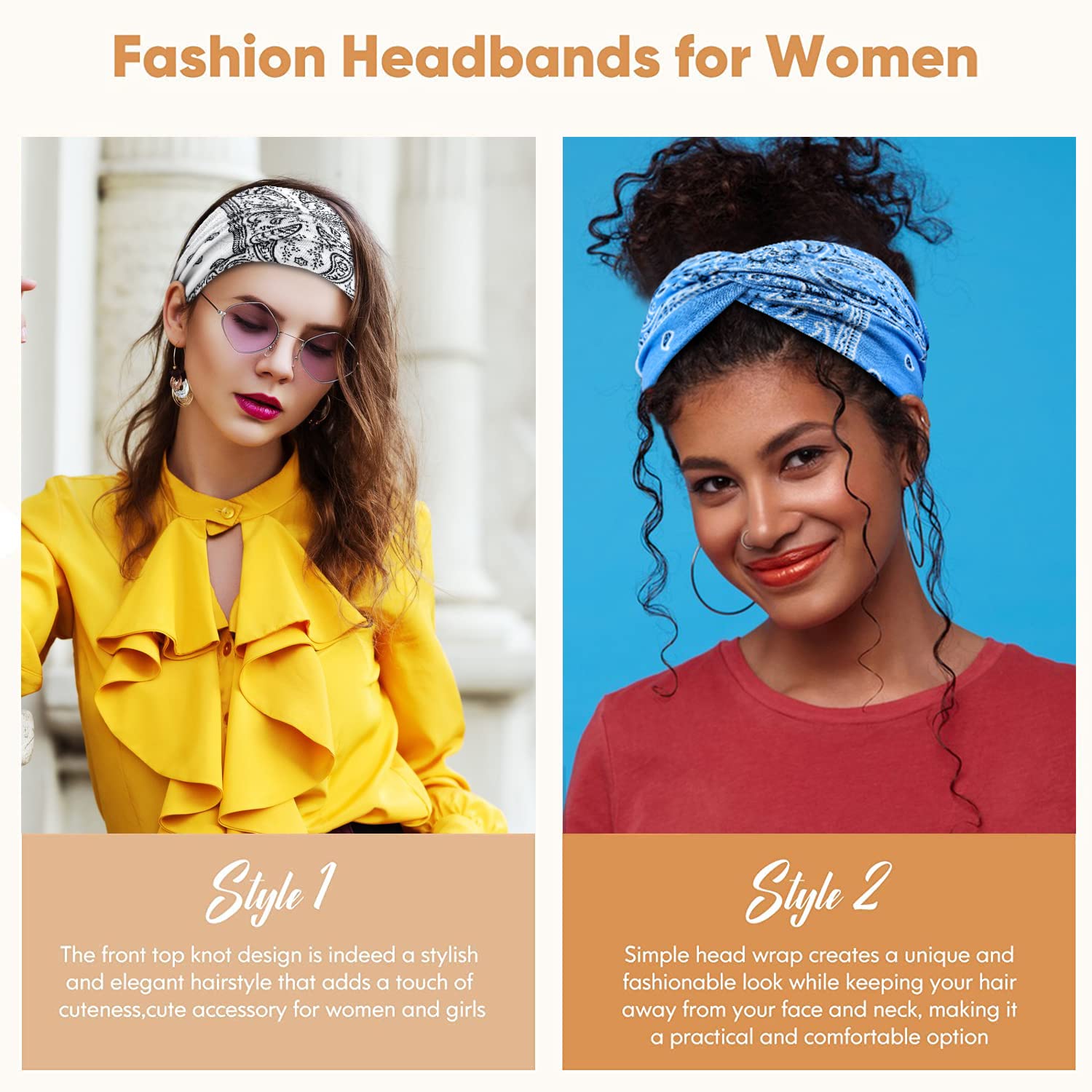 Wide Bandana Headbands for Women Twist Boho Headband Stretchy Turban Head band Head Wraps Yoga Workout Head Bands For Women's Hair,Pack of 6