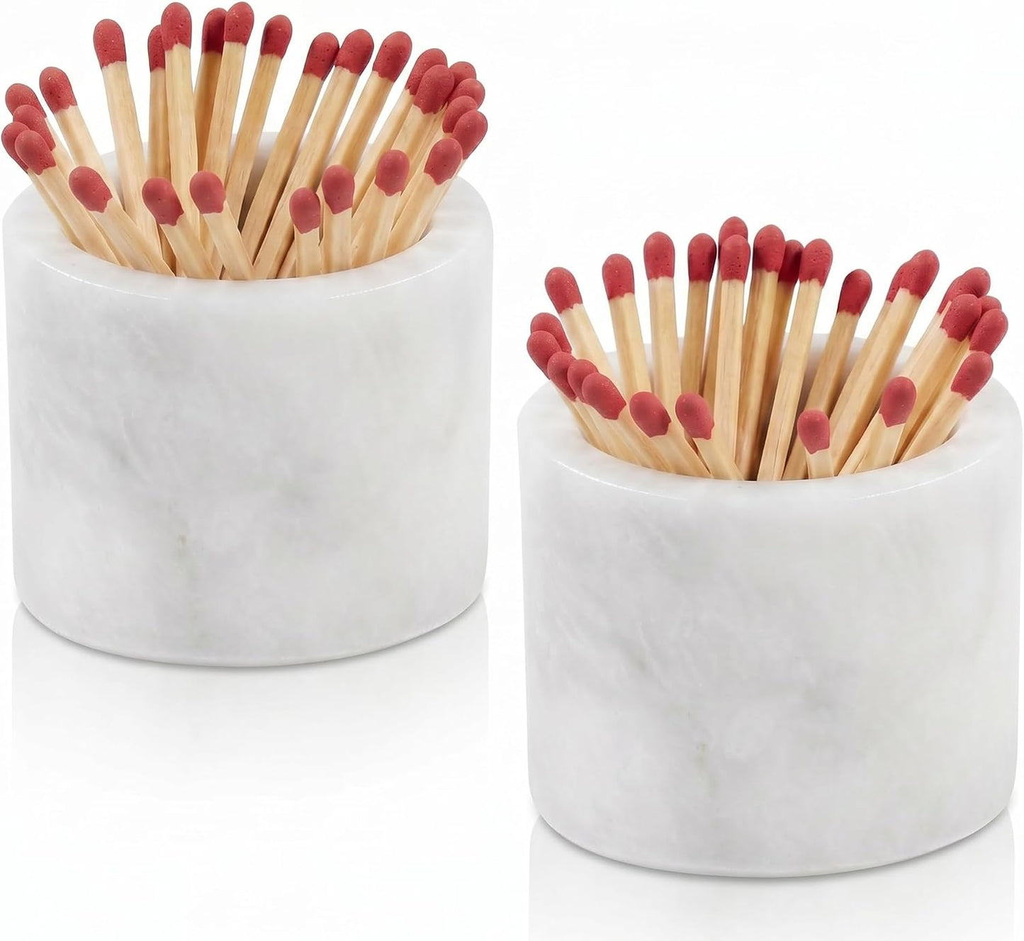 Marble Match Holder with Striker, Set of 2 – White Matchstick Holder with Side Striker, Decorative Matches Jar for Fireplace, Candle, Bathroom Decor, Housewarming Gift (Matches Not Included)