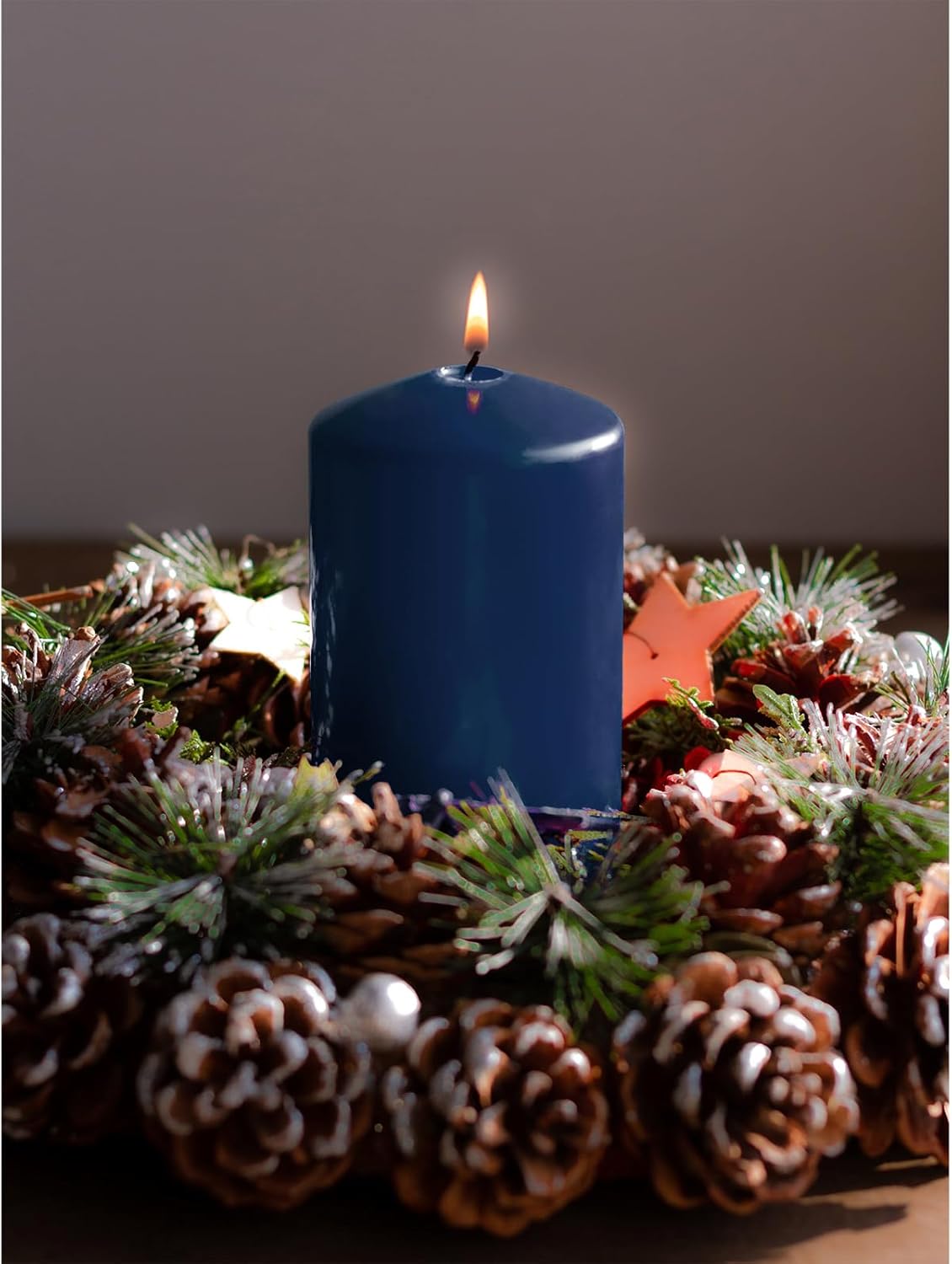 Candwax 3x6 Pillar Candles Set of 3 - Navy Blue Candles Pillar - 80-Hour Burn Time Self-Extinguishing Long Lasting Candles for Home Decor - Cone-Top Dark Blue Pillar Candles