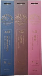 Nippon Kodo Herb & Earth Bamboo Incense Combo Set (Cedar, Rose, Sandalwood) 20 Sticks Each Scent