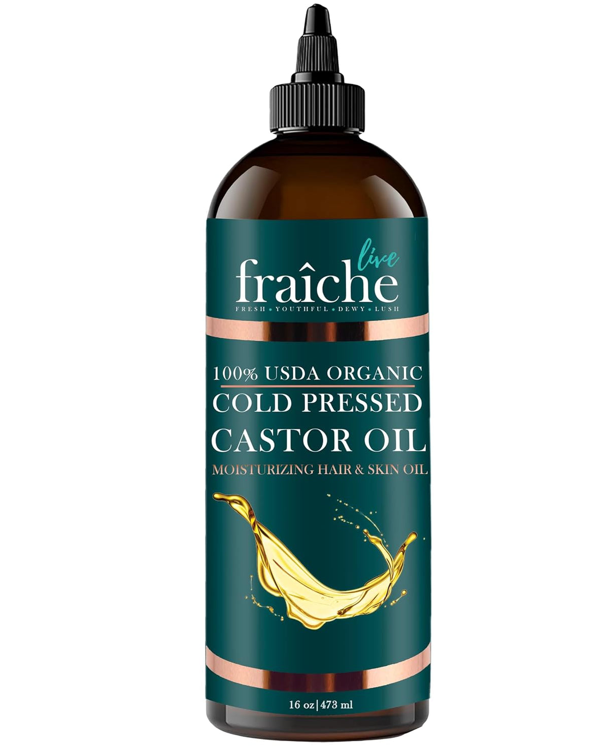 Organic Castor Oil (16oz) - Pure Castor Oil Organic Hexane Free Cold Pressed Unrefined Bottle - Natural Hair Growth Oil for