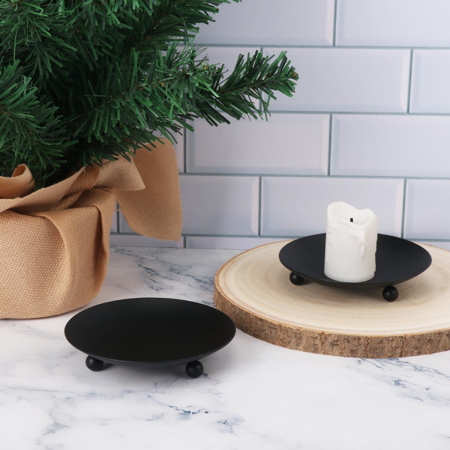 15 Pack Candle Holder Plate, Iron Plate Candle Holders, 4.33" D x 0.78" H, Matte Black, Perfect for LED & Wax Candles, Weddings, Home Decor